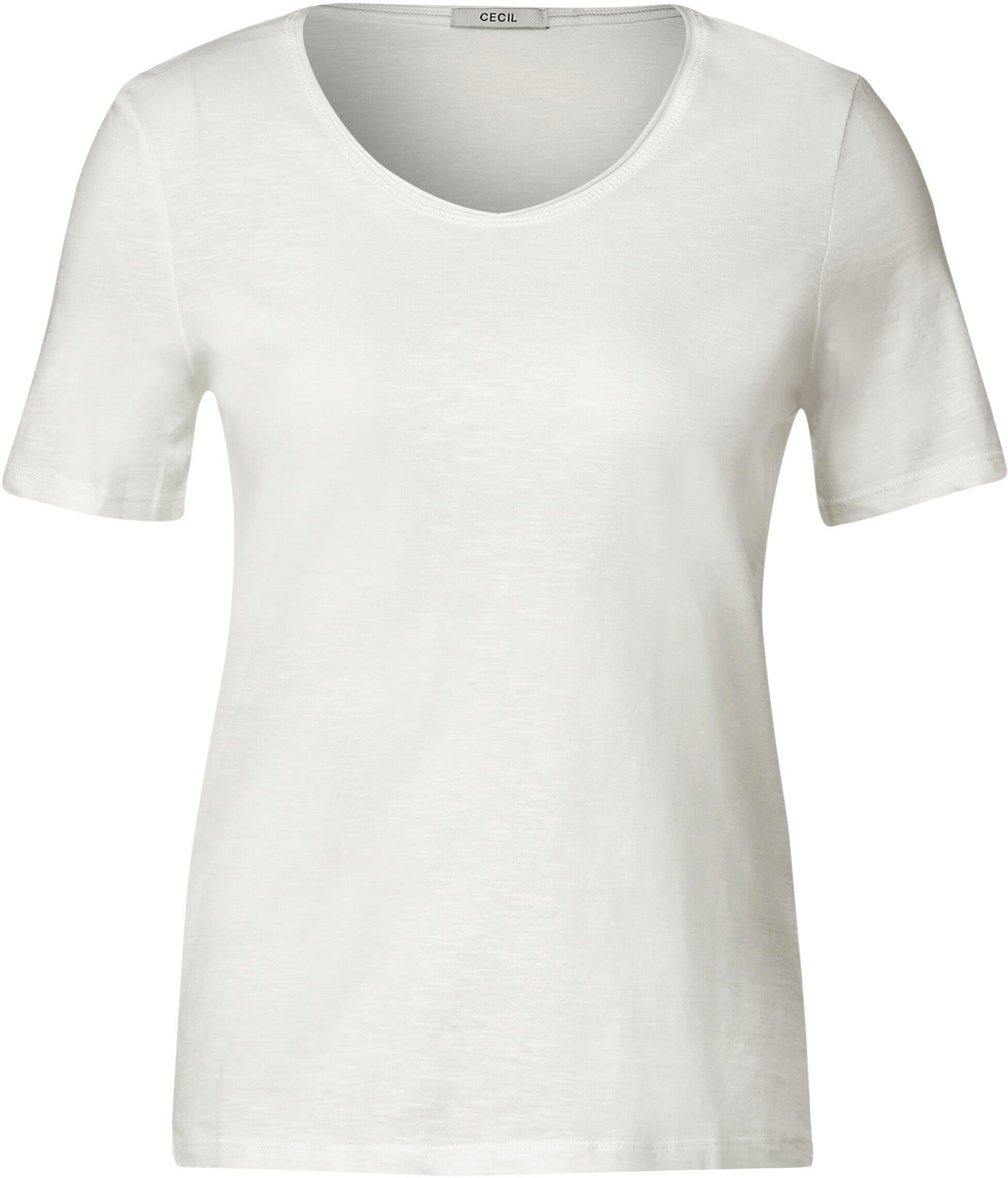 Cecil V-Shirt Flammgarnoptik in weiß
