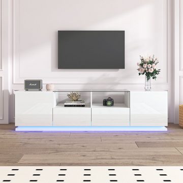 OKWISH TV-Schrank hochglanz TV-Möbel mit Glastischplatte und LED, mit Türen und Schubladen