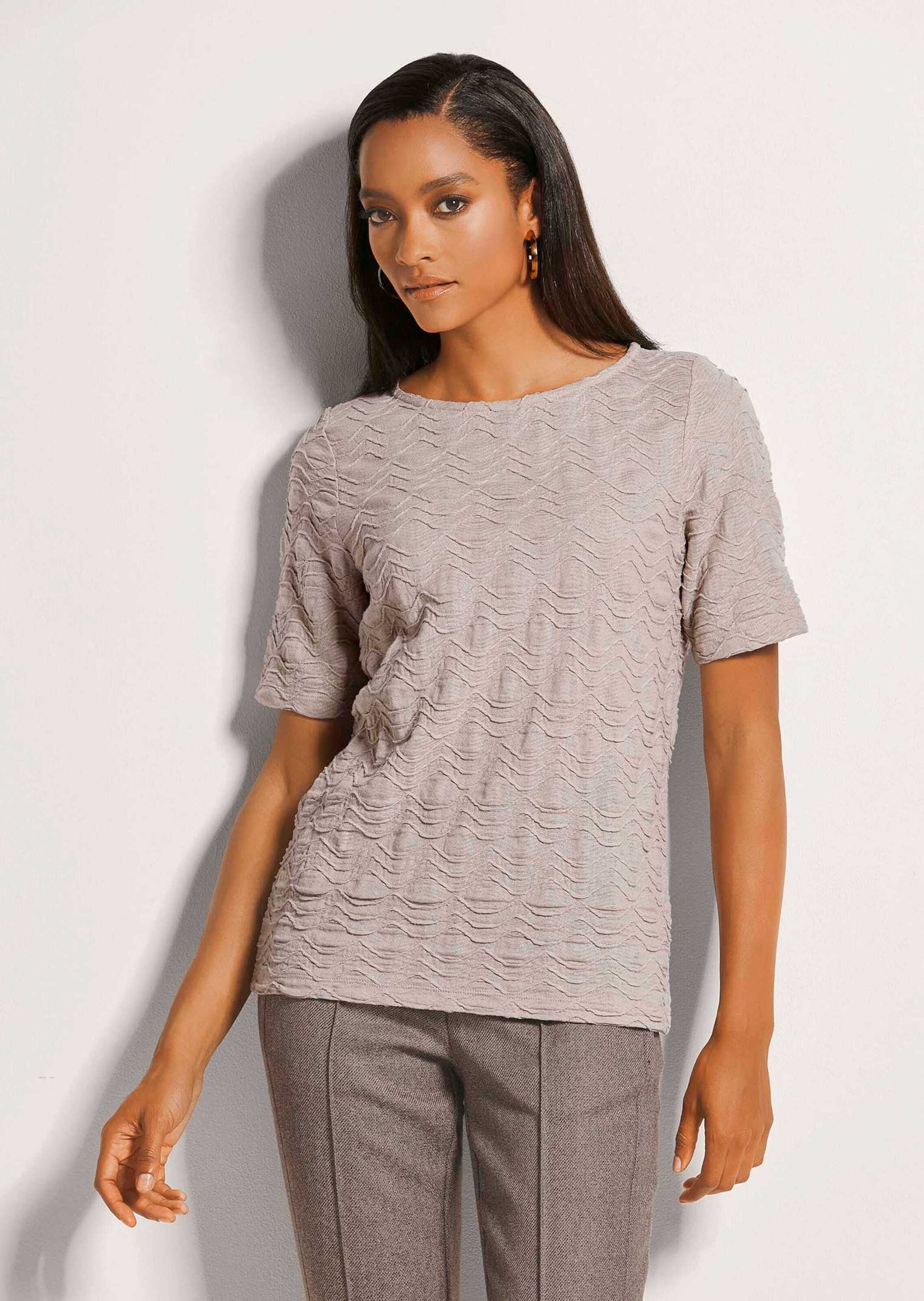 Kurzarmshirt Rundhals-Shirt mit Struktur