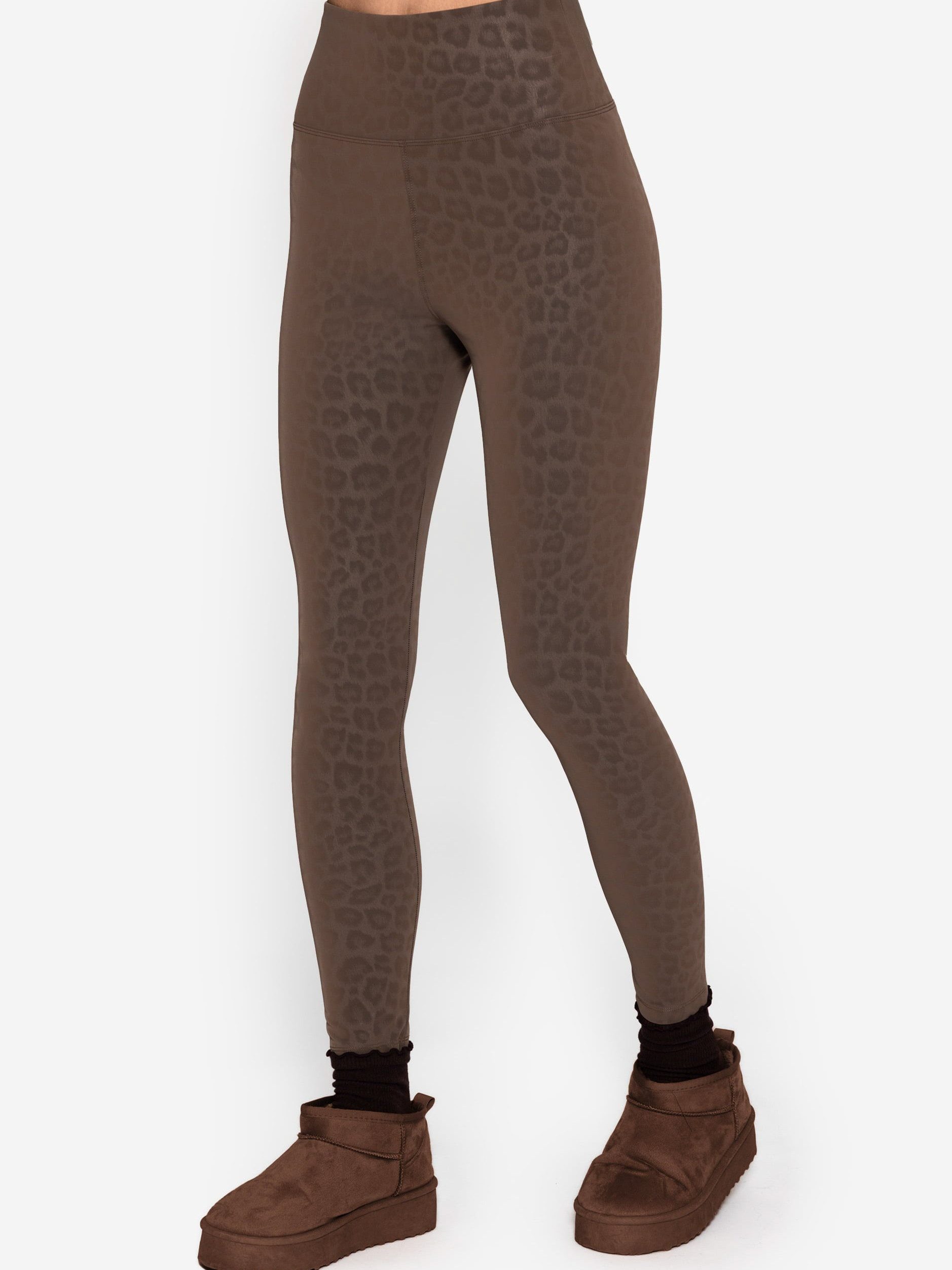 Lederimitathose Thermo Kunstleder Leggings mit Leo Print