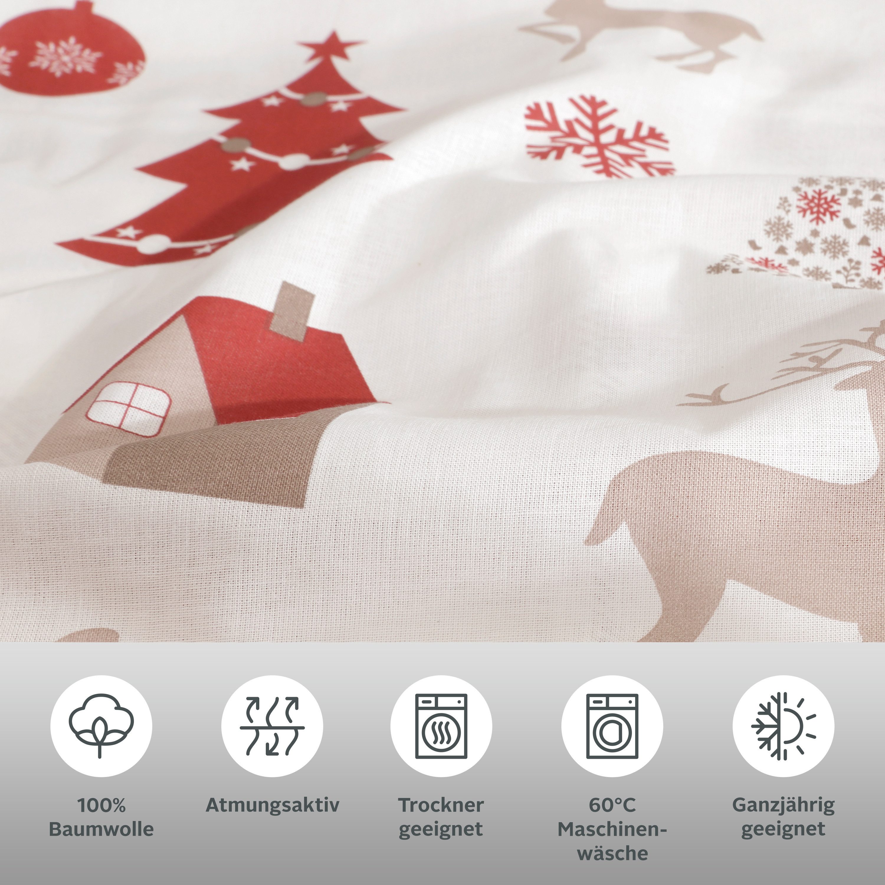 OTTO home Bettwäsche Mikkel, Linon, 2 teilig, Bettwäsche ab Gr. 135x200 cm,100% Baumwolle, Weihnachten