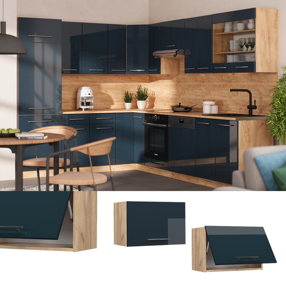 Vicco Hängeschrank Fame-Line, Dunkelblau Hochglanz/Goldkraft Eiche, günstig online kaufen