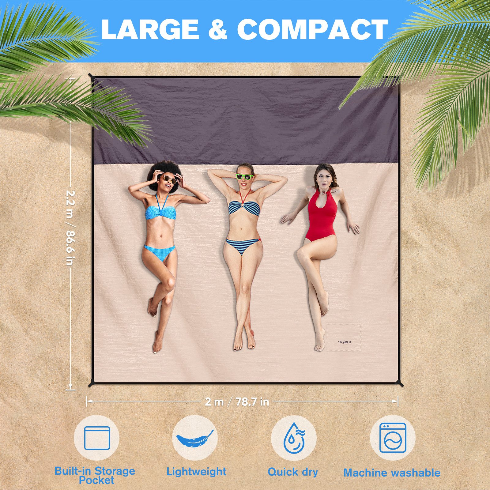 Picknickdecke Stranddecke Sandfrei super groß 210x200 cm, Sanddicht Wasserdicht, Fintie, Super Leicht Dünn Bequem Langlebiges Material, Strandmatte, Strandtuch