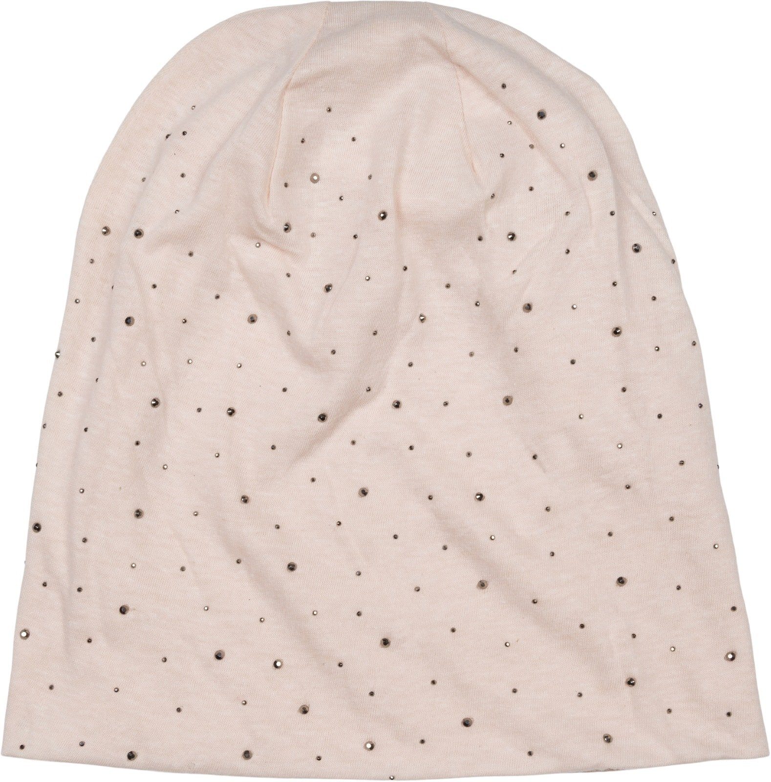 styleBREAKER Beanie Applikation Nieten mit (1-St) Beanie Strass Creme-Beige