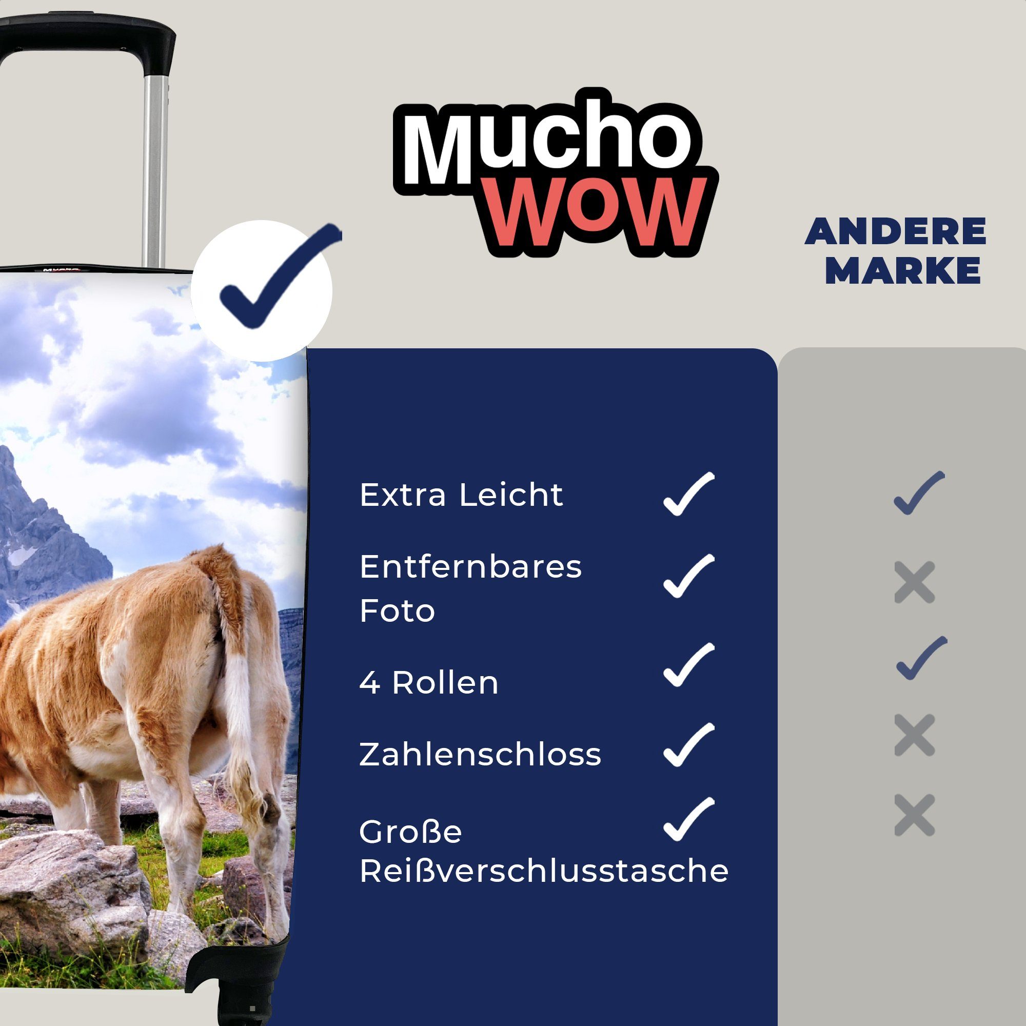 Reisekoffer für 4 - Berg, rollen, Rollen, Kuh Trolley, Handgepäckkoffer Reisetasche Alpen Ferien, mit - MuchoWow Handgepäck