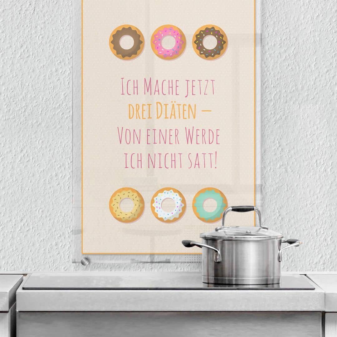 K&L Wall Art Gemälde Wandschutz Bild Glas Spritzschutz Küche Donut Diät lustiger Spruch, Küchenrückwand montagefertig