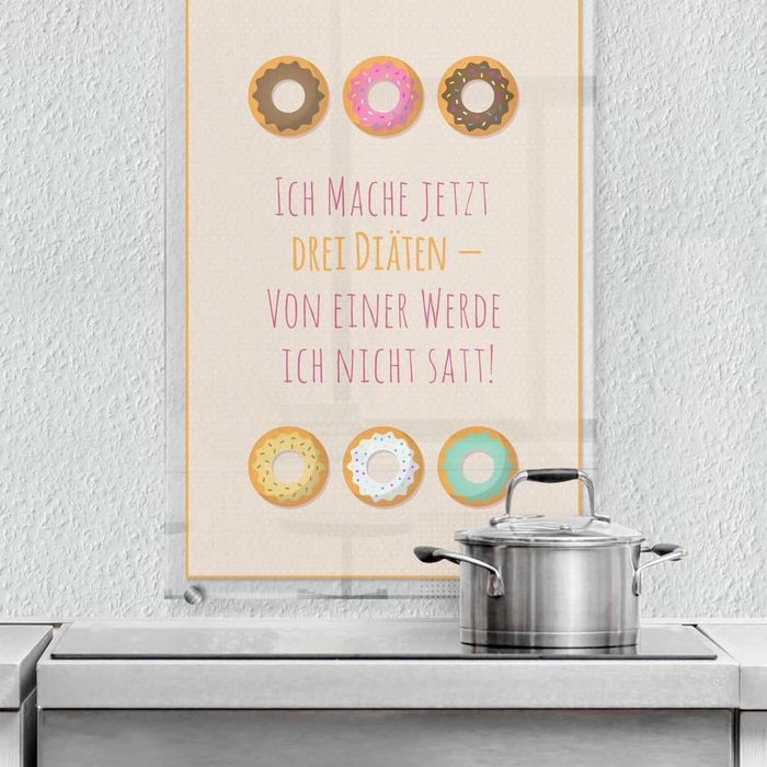 K&L Wall Art Gemälde Wandschutz Bild Glas Spritzschutz Küche Donut Diät lustiger Spruch Küchenrückwand montagefertig