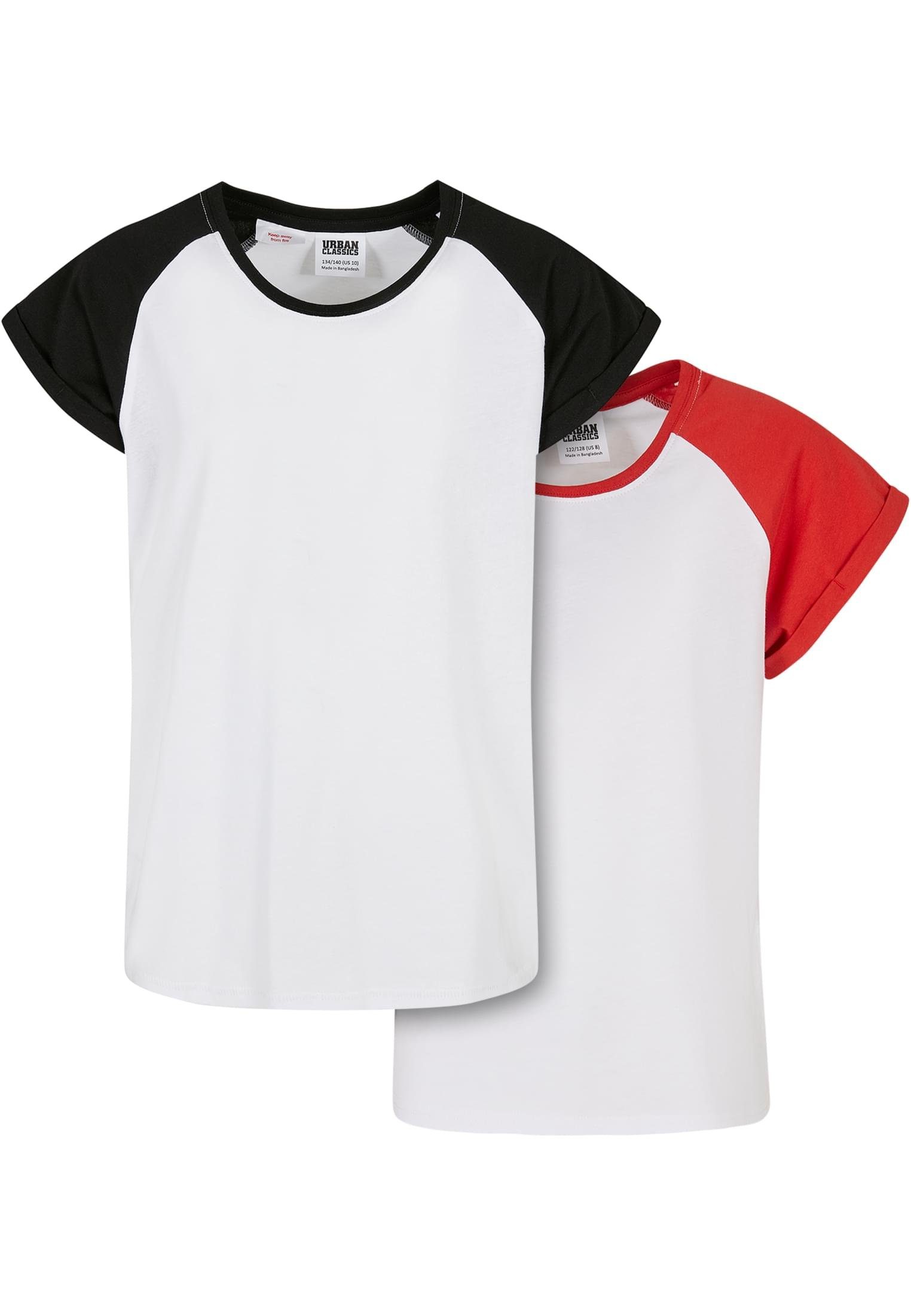 URBAN CLASSICS Kurzarmshirt Kinder Girls Contrast Raglan Tee 2-Pack (1-tlg) white/hugered white/black