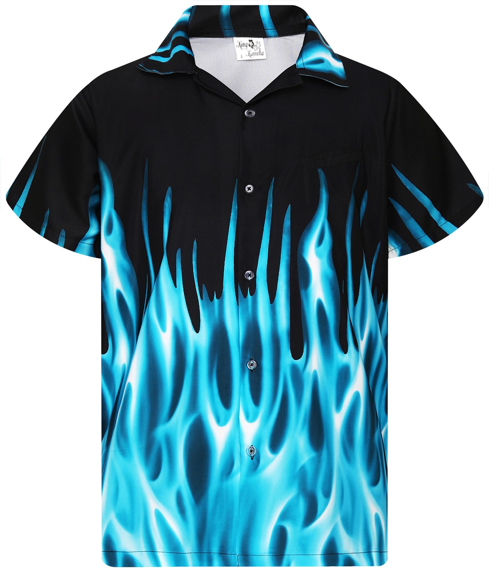 King Kameha Hawaiihemd "Flames" Funky Hawaii-Hemd Herren Kurzarm Front-Tasche Stylish