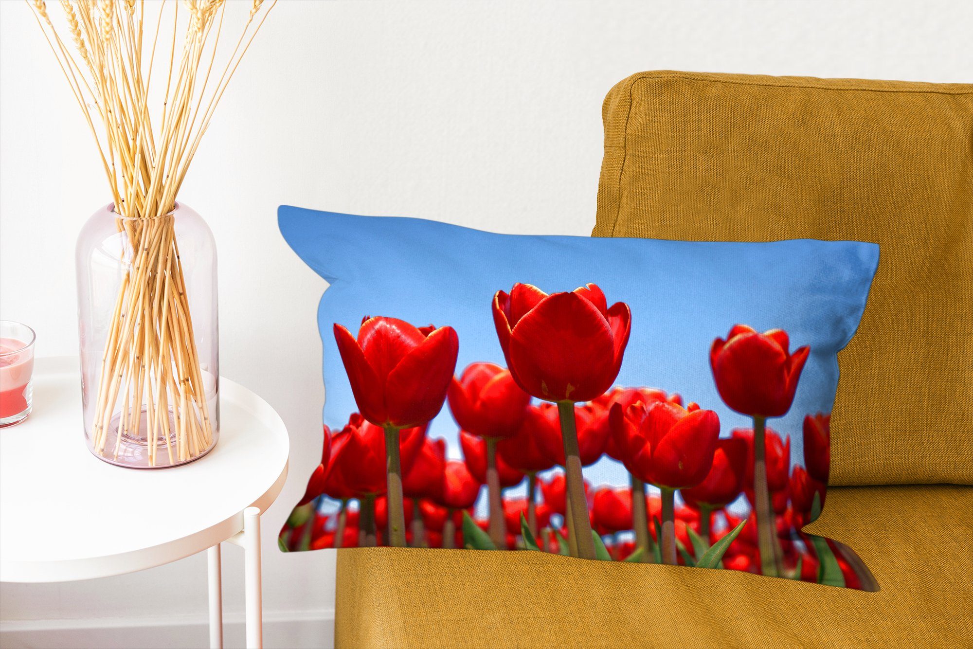 Rote Tulpe, Wohzimmer Schlafzimmer Zierkissen, MuchoWow Dekokissen mit Dekokissen Die Füllung, Dekoration,