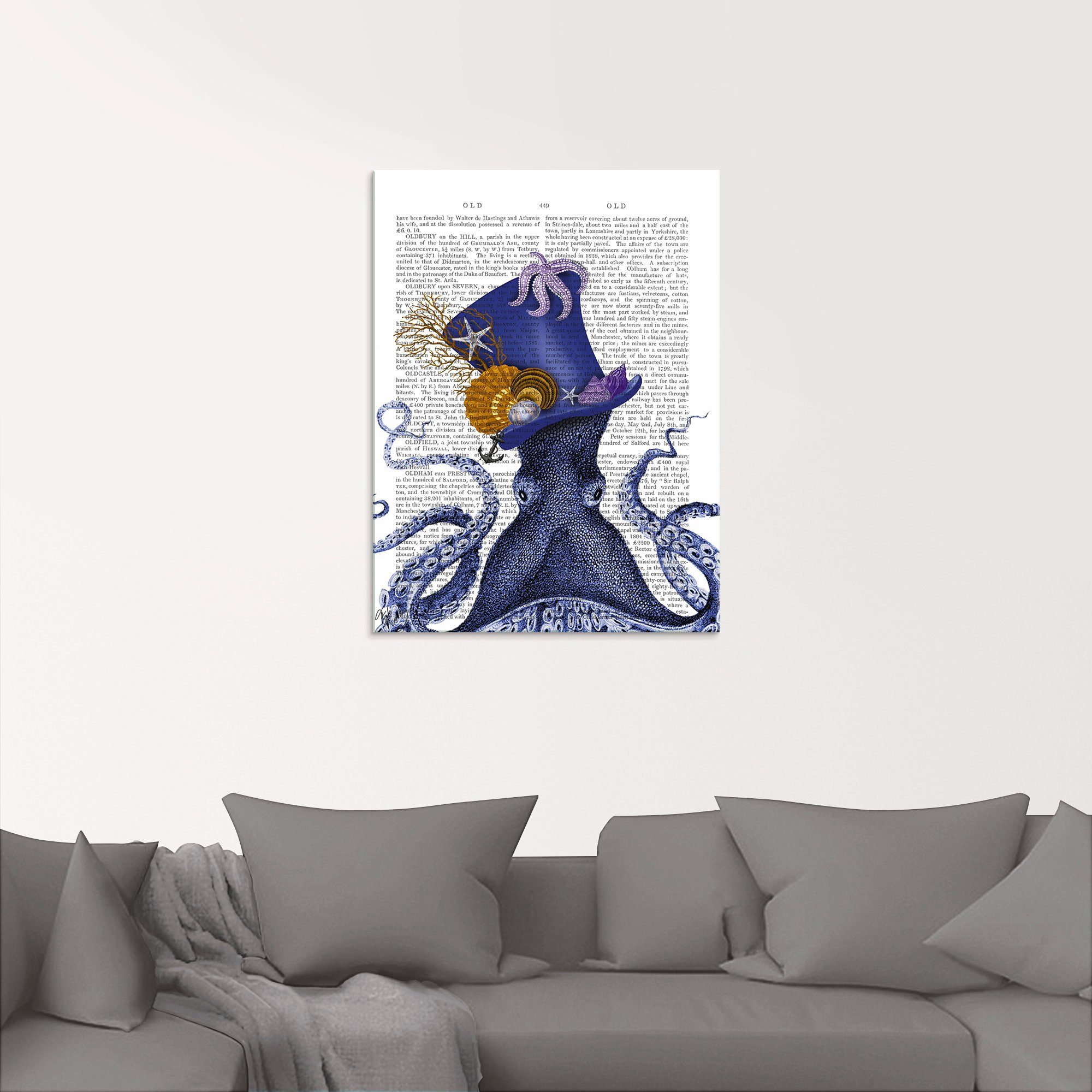 Artland Glasbild Oktopus mit Hut, Größen verschiedenen St), in Wassertiere (1