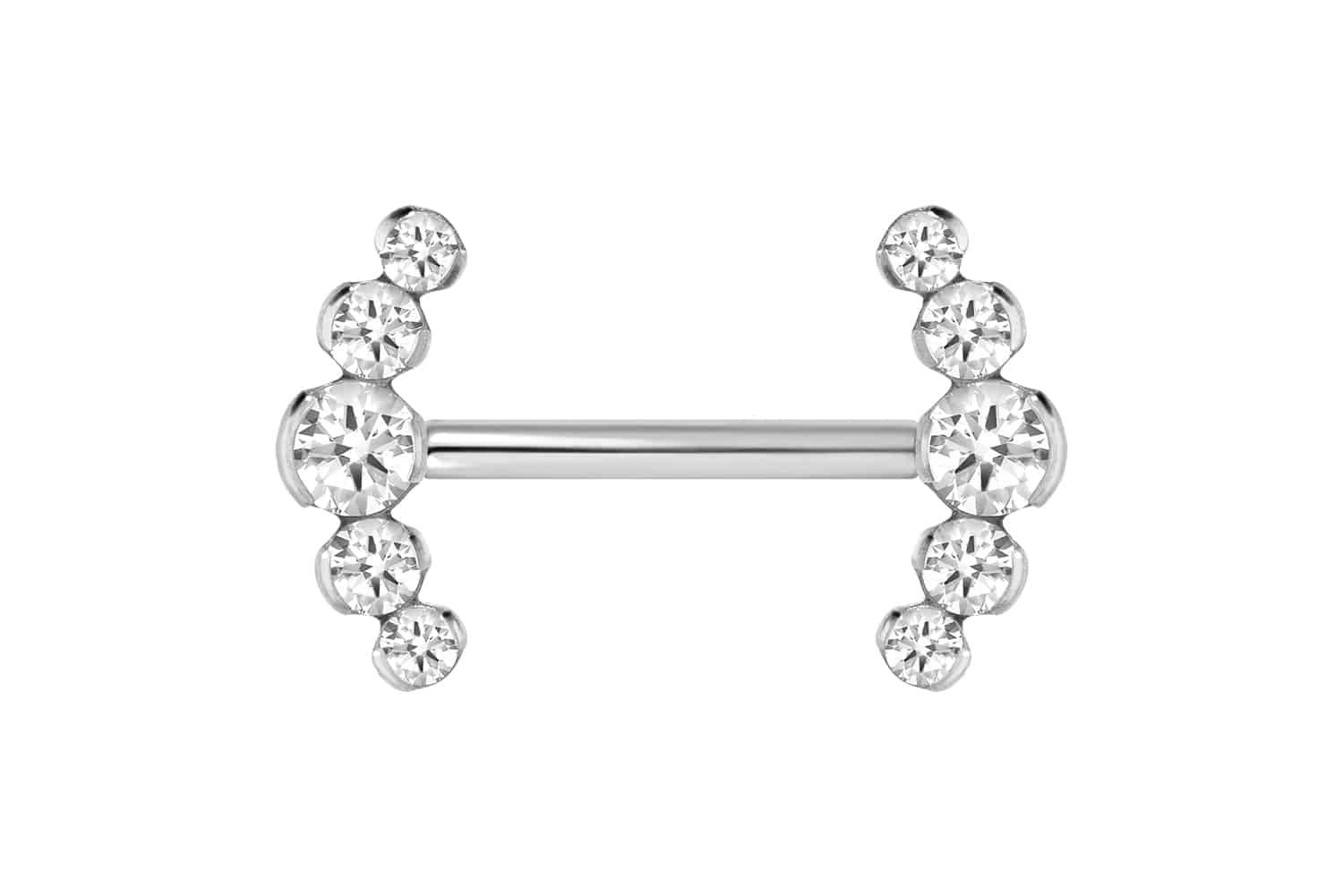 PIERCINGLINE Brustwarzenpiercing Titan Barbell mit Push Fit 5 KRISTALLE (Barbells, 1-tlg)