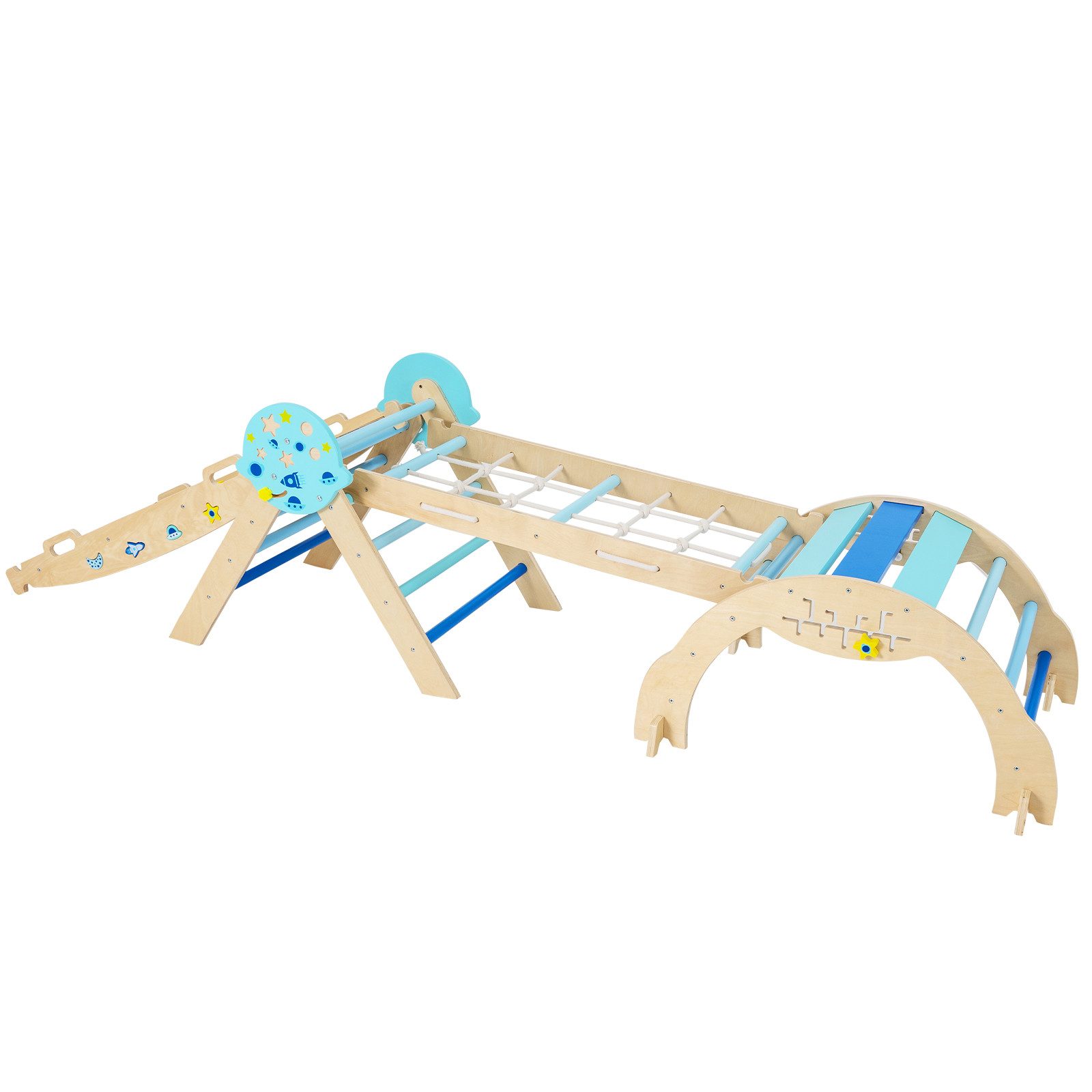 COSTWAY Klettergerüst, 9-in-1 Holz, Indoor-Kletterset mit Kletterbogen, Leiter