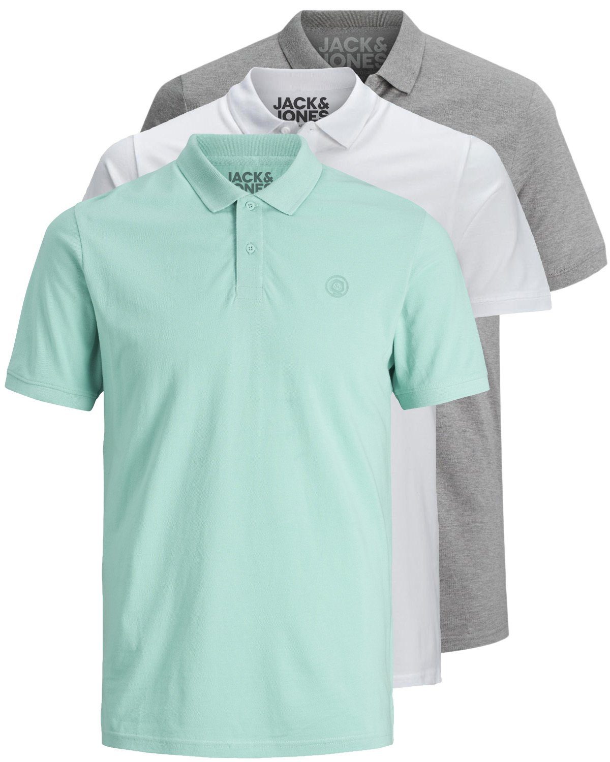 Jack & Jones figurbetont Pack) (3-tlg., Mix15 slimfit (AQ/WH/GR) geschnitten 3er / Poloshirt Basic