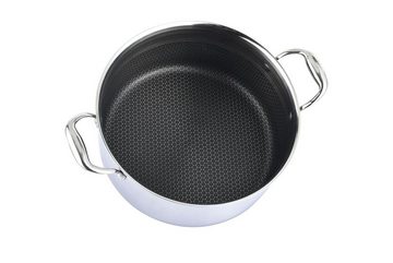 KESSMANN Kasserolle Edelstahl Schmorpfanne 24cm m. Deckel 5tlg Kasserolle Pfanne Induktion, Edelstahl (Set, 5-tlg., Inkl. 1 Pfannenwender + 1 Untersetzer + 1 Holzlöffel Antihaft Braten), Bratpfanne Servierpfanne Kochpfanne Pfannenset Fanne Bräter rostfrei