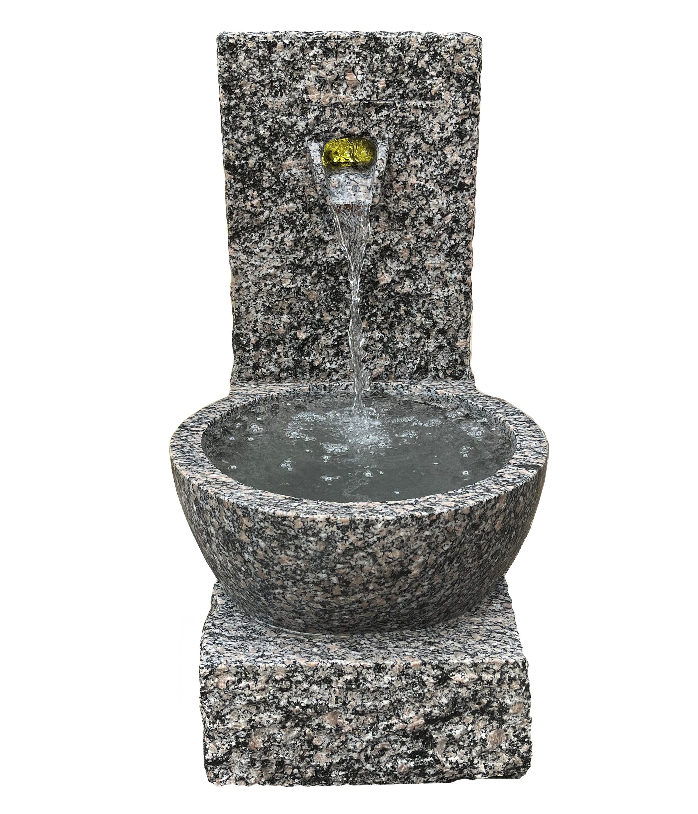 Dehner Gartenbrunnen Peel, 70 x 50 x 50 cm, Granit, 50 cm Breite, frostbeständiger Außenbrunnen, Komplett-Set mit Pumpe / Trafo / LED