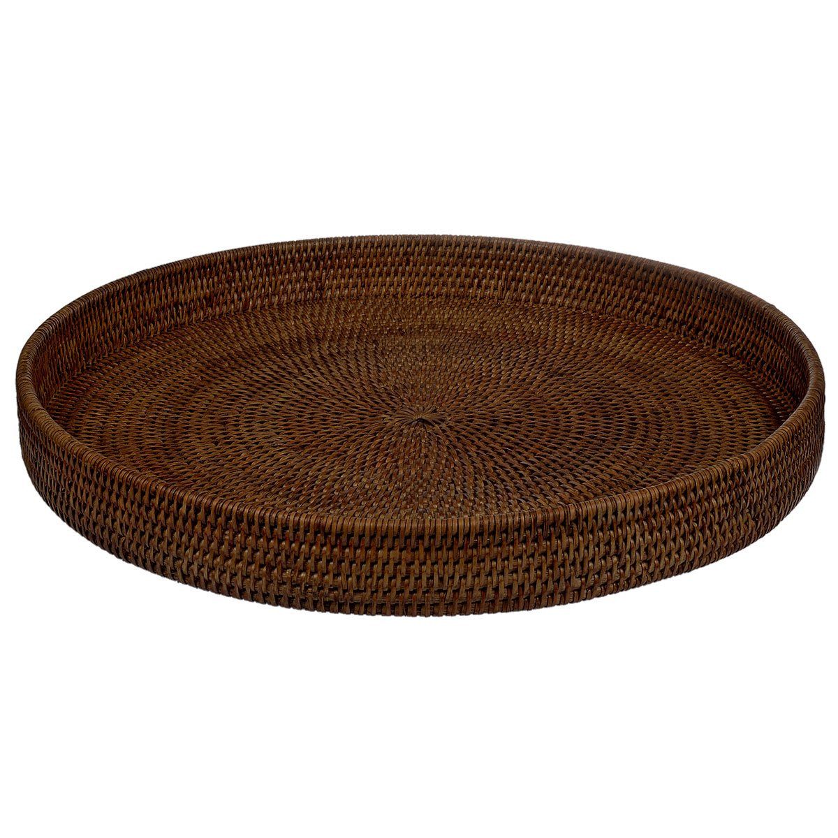 fiolini Dekotablett / Serviertablett Rund Ø 48 cm aus geflochtenem Rattan, handgefertigt