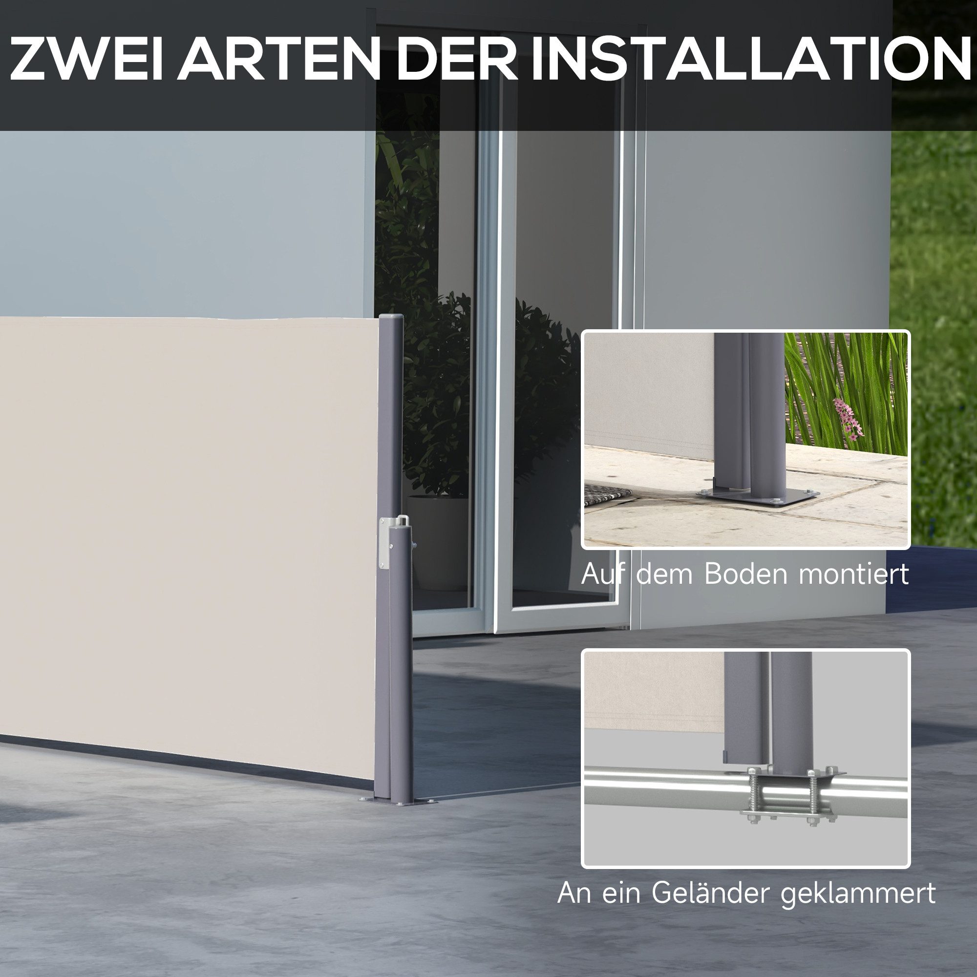 MC Star Seitenmarkise ausziehbar 300x100cm Gartenmarkise Sichtschutzwand (mit UV-Schutz Windschutz aus Polyester in Hellgrau)