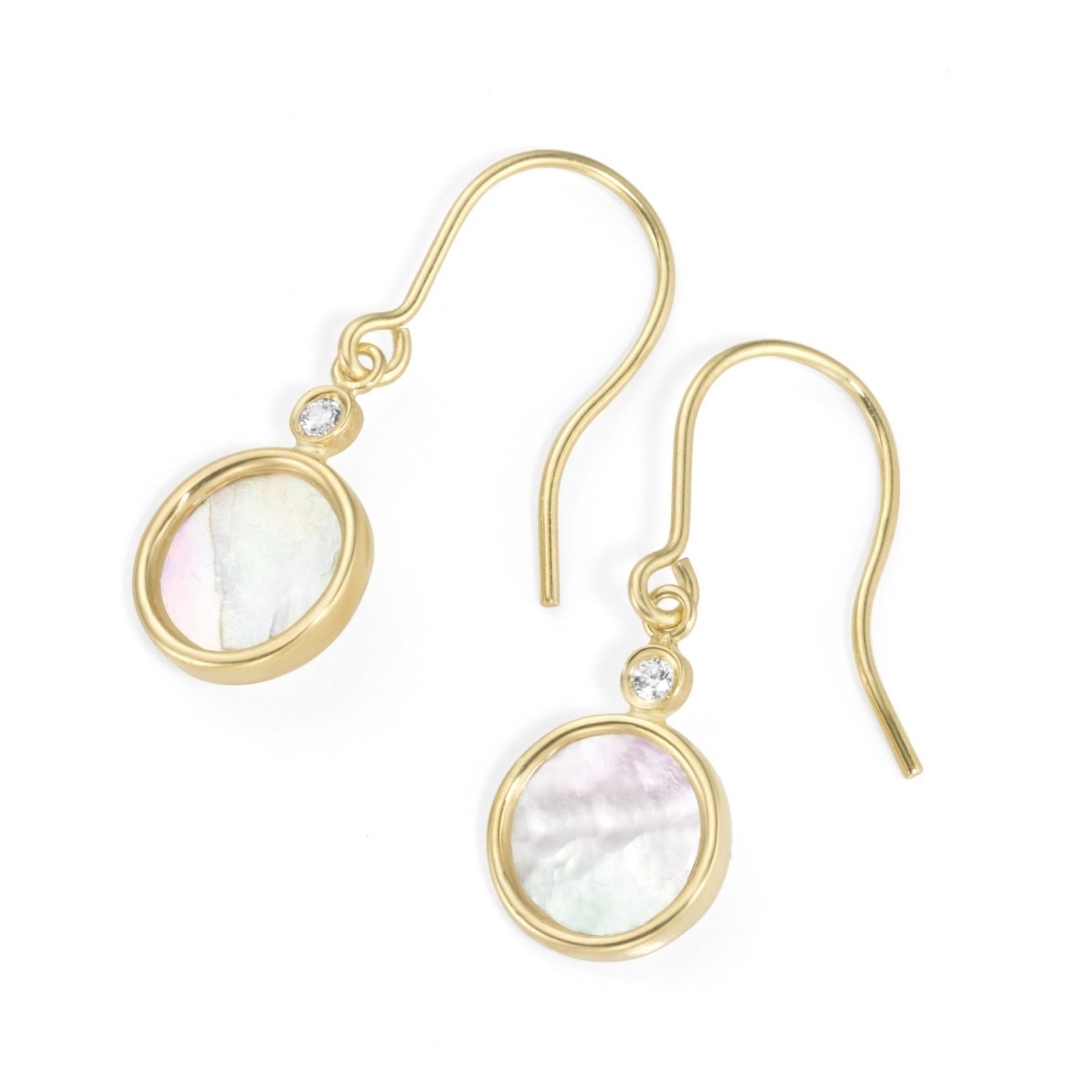 Luigi Merano Paar Ohrhaken mit weißern Perlmutt-Einlage und ZIrkonia, Gold 375