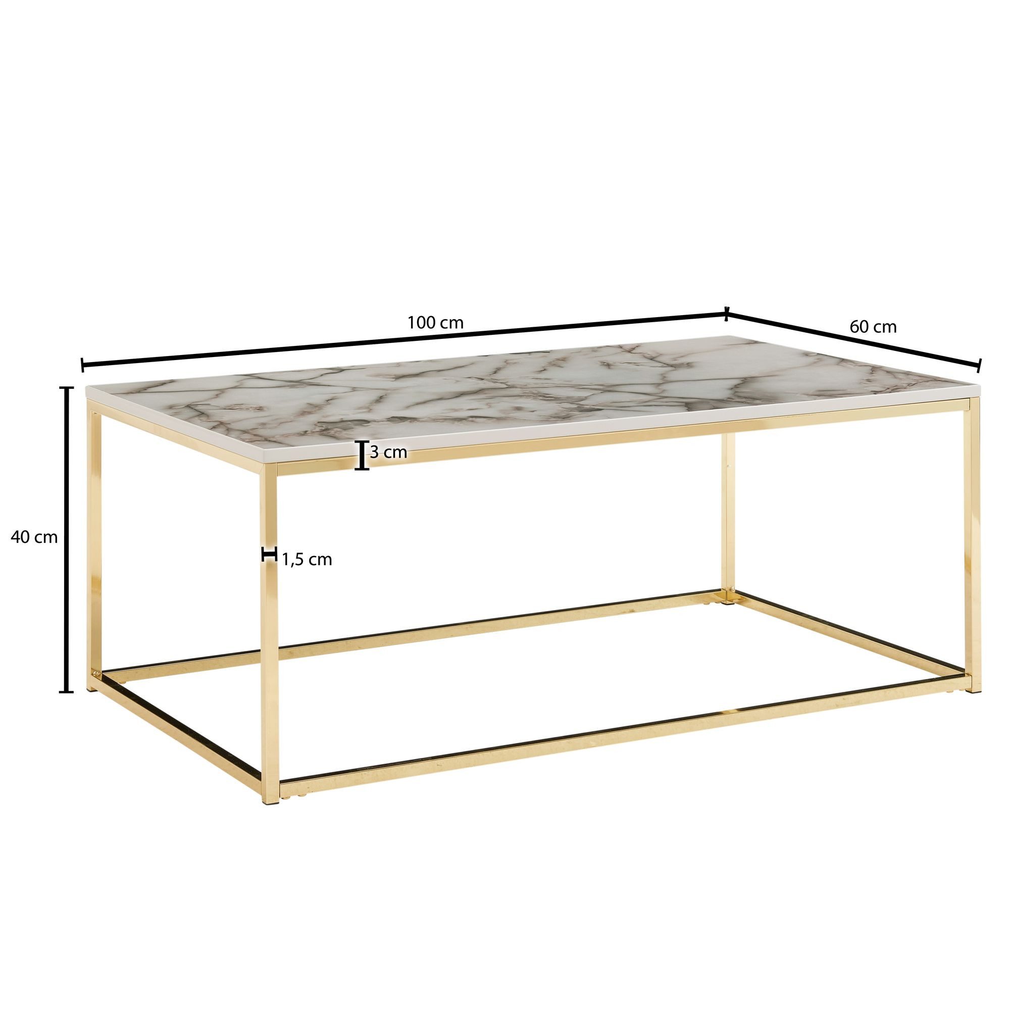 FineBuy Couchtisch 100cm rechteckig mit Marmor Optik Metallgestell – Moderner Wohnzimmertisch - Design Sofatisch für Wohnzimmer eckig – Bild 3 von 5