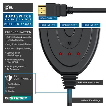 CSL Audio / Video Matrix-Switch, 3-Port Full HDMI Switch, automatische Umschaltung / 3D / HDCP / CEC