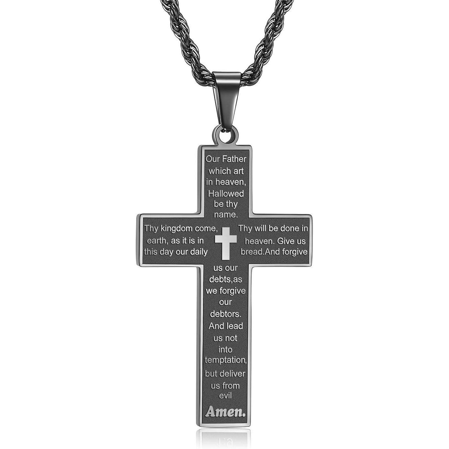 LuxusKollektion Kreuzkette Kreuz Kette Herren Silber Gold Schwarz Bibel Verse Anhänger Männer