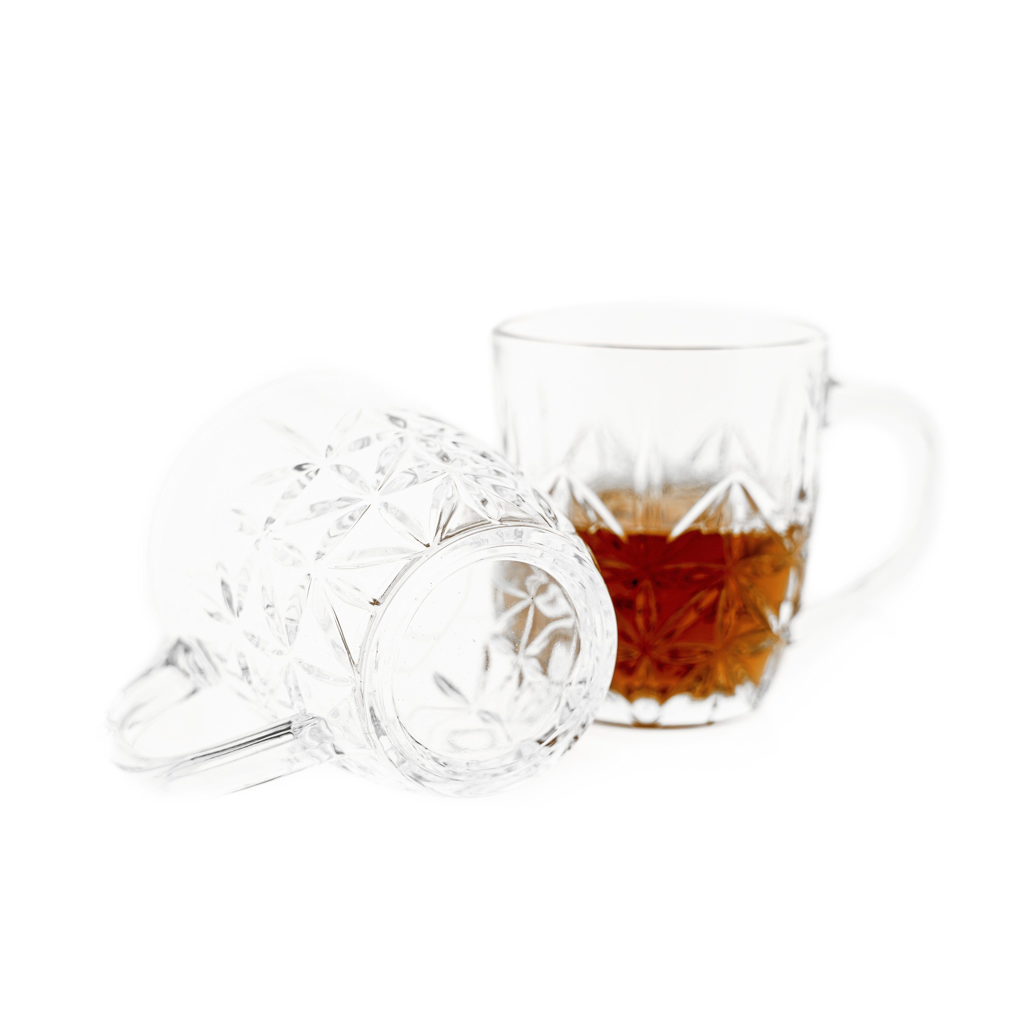 Almina Teeglas 6er-Gläser Set mit Henkel Teeglas Kaffeeglas Transparent mit Design, 6-tlg.