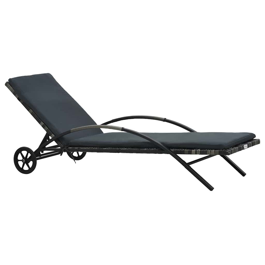 vidaXL Gartenliege Sonnenliege mit Kissen und Rädern Poly Rattan Anthrazit, 1 St.