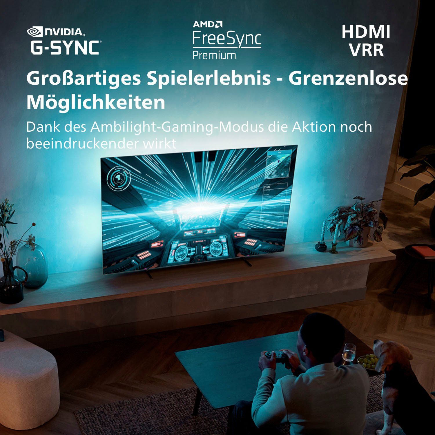 Philips 48OLED707/12 OLED-Fernseher 3-seitiges TV, Smart-TV, 4K Android Zoll, (121 Ambilight) cm/48 HD, Ultra