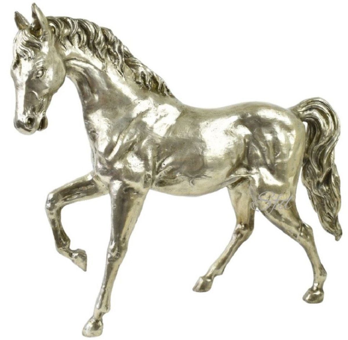 Casa Padrino Dekofigur Luxus Bronzefigur Pferd Silber 80 x 20 x H. 70 cm - Bronze Skulptur - Dekofigur - Deko Accessoires - Luxus Kollektion