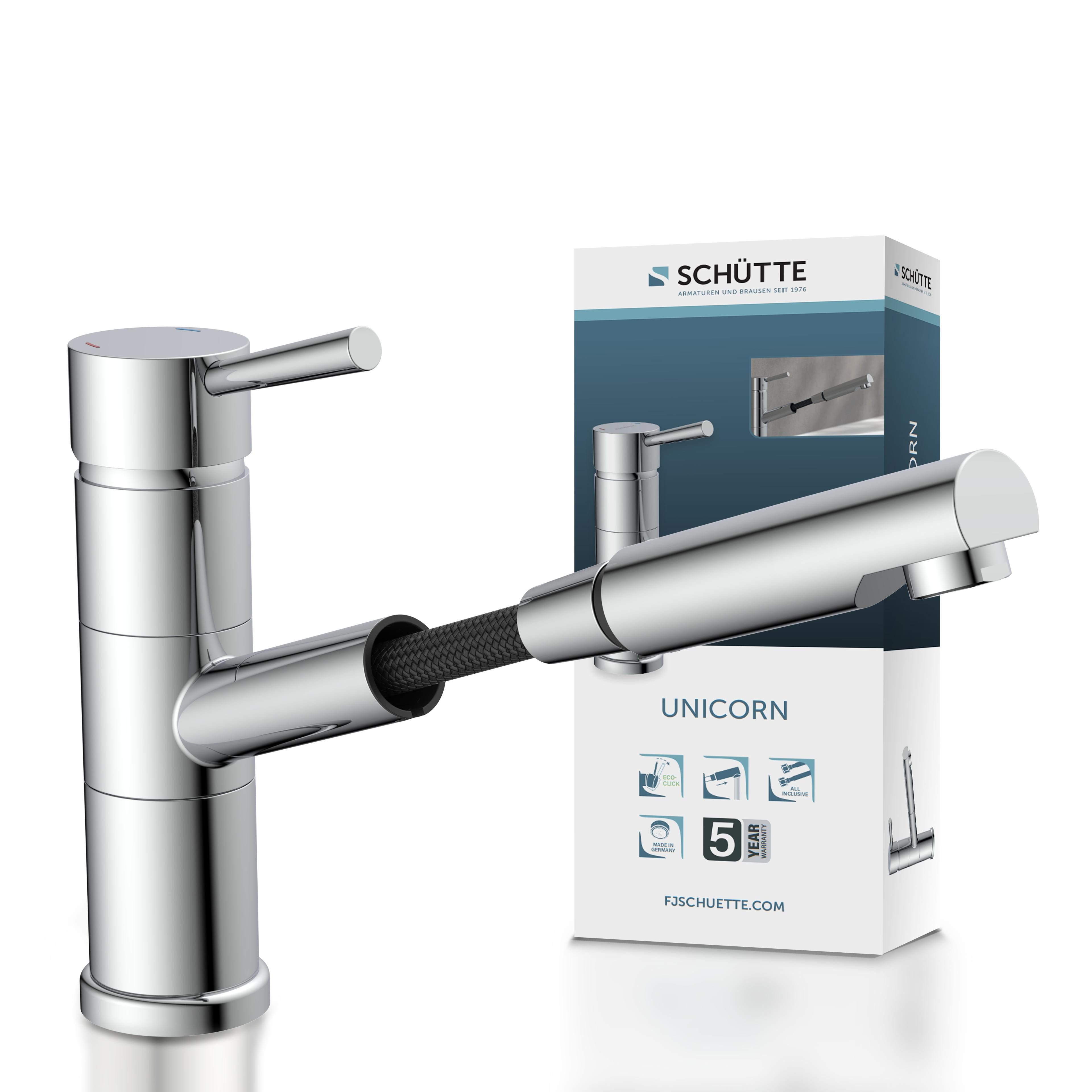 Schütte Spültischarmatur UNICORN (Mischbatterie) Hochdruck Küchenarmatur mit Geschirrbrause, Wasserhahn ausziehbar