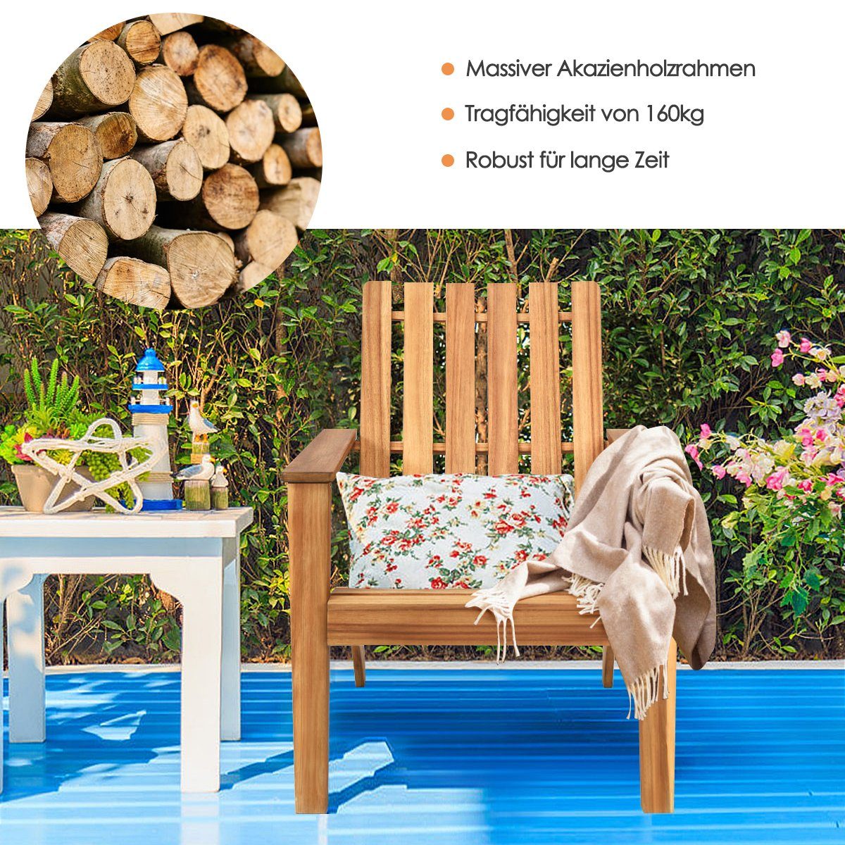 Adirondack bis Stuhl, 68x73x85cm, Gartenstuhl belastbar COSTWAY 160kg