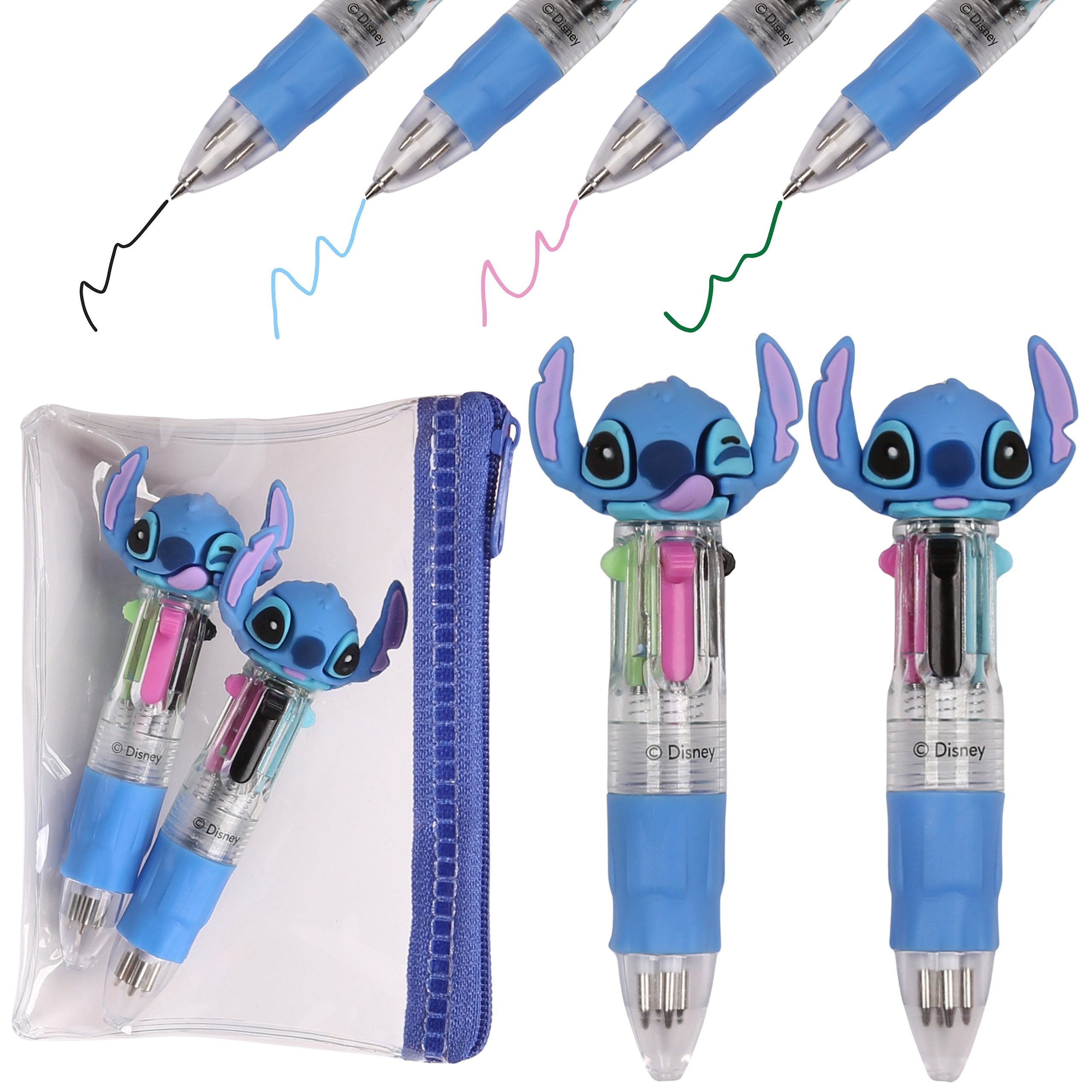 Disney Kugelschreiber DISNEY Stitch 2x 4in1 Mini-Stifte + Etui, mehrfarbig, automatisch