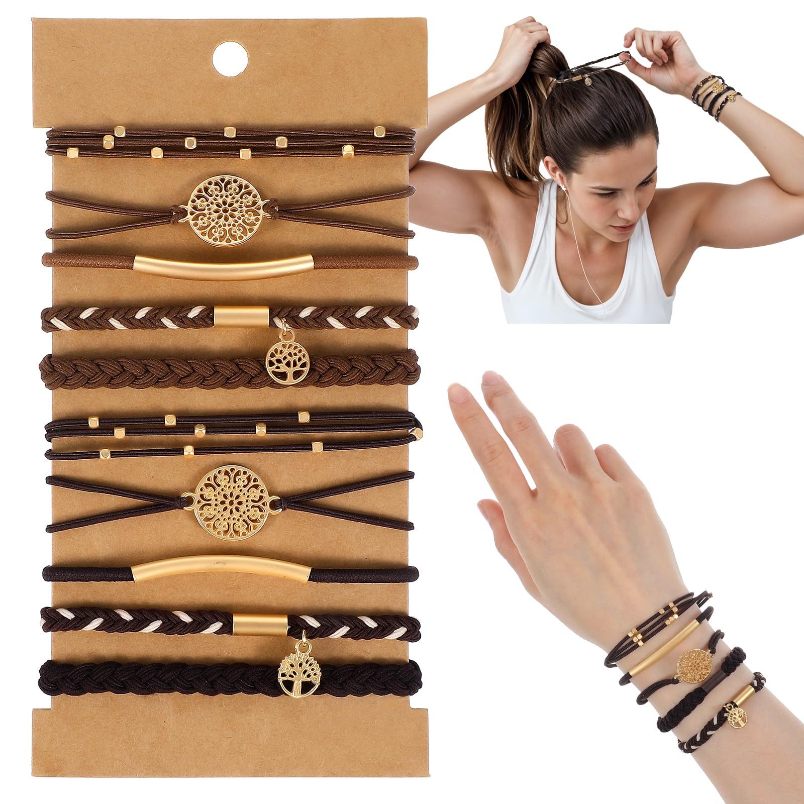 nsihing Haargummi 10 Stück Haargummi Damen, Elastische Geflochtene Haargummis, für Mädchen mit Perlen, Boho Haargummi für Langes Haar
