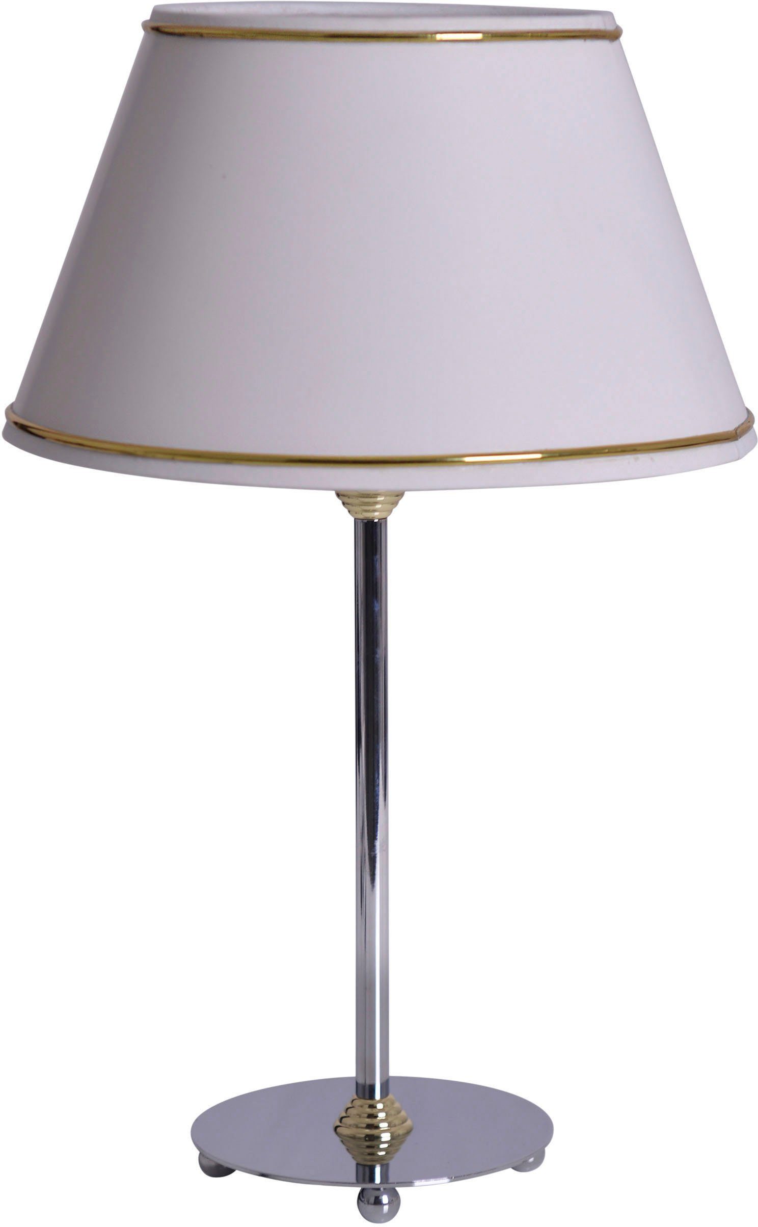näve Tischleuchte Keanu, ohne Leuchtmittel, Stoffschirm weiß mit Goldrand, 1x  E14, Höhe 41cm, Fuß chrom