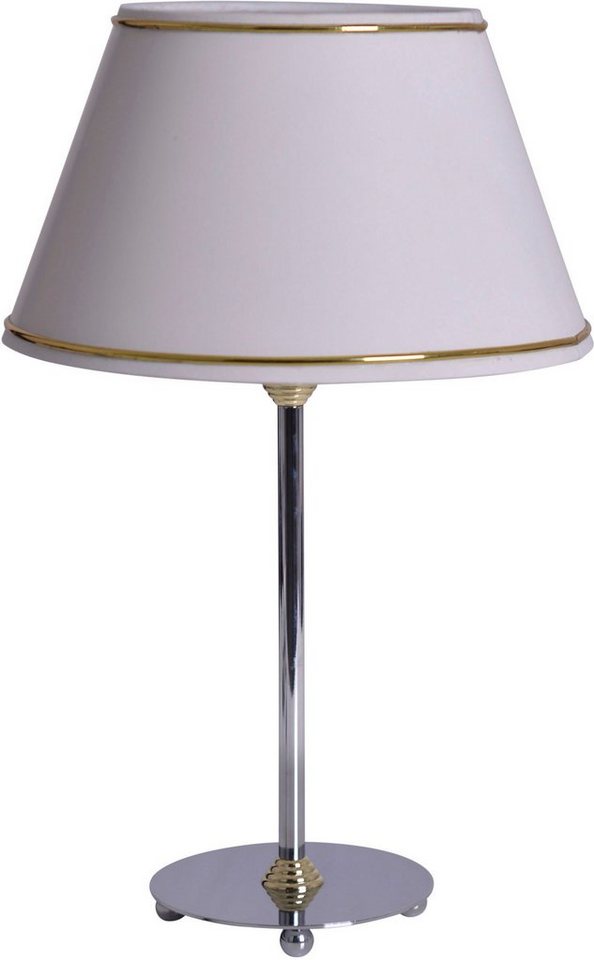 chrom Fuß Keanu, Tischleuchte E14, weiß mit Goldrand, Höhe Leuchtmittel, 1x 41cm, näve Stoffschirm ohne