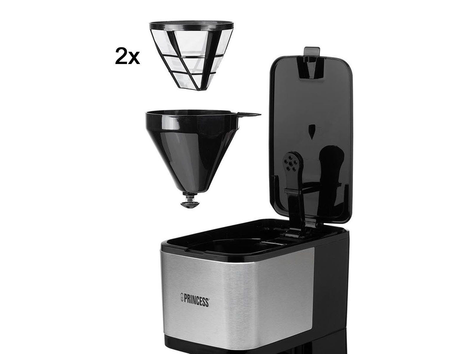 Glaskanne Permanentfilter, Camping für Tassen PRINCESS für auch Filterkaffeemaschine, mit 12 2x und