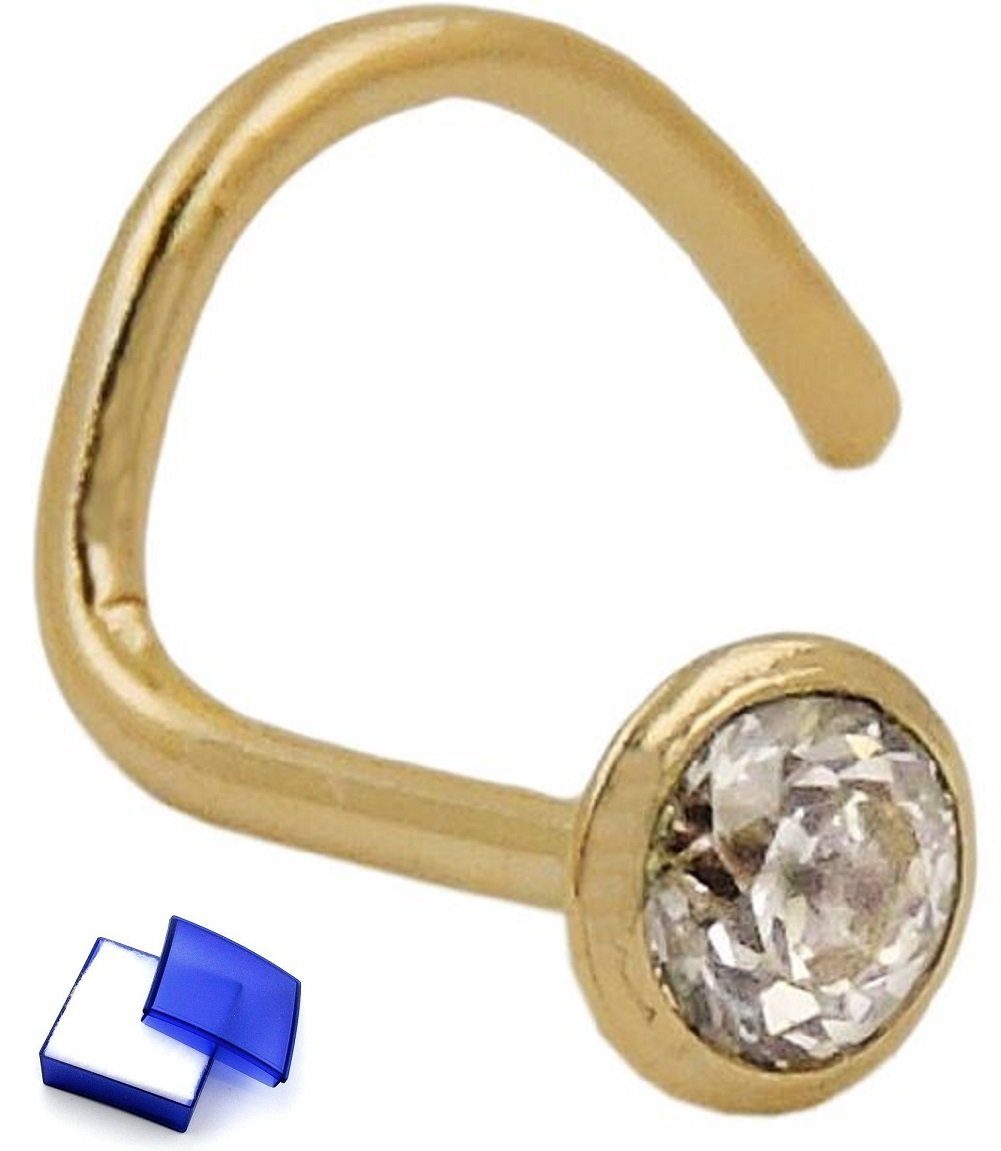 unbespielt Nasenpiercing Nasenstecker Zirkonia weiß 2,5 mm 750 Gold kl. Schmuckbox, Goldschmuck für Damen