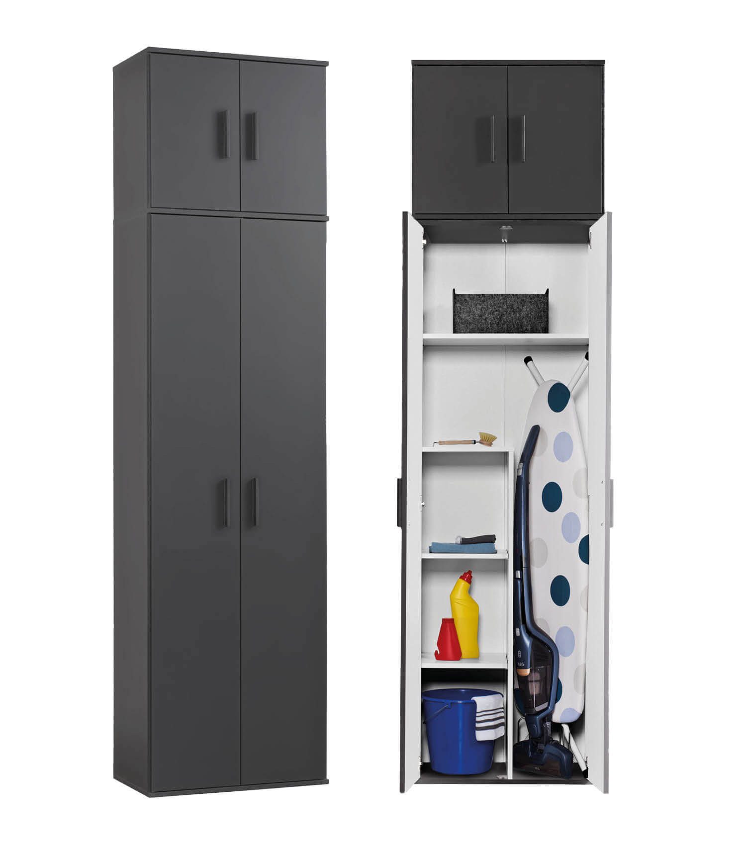 mokebo Mehrzweckschrank Der Extralange Besenschrank, Putzschrank, Flurschrank, Aufbewarhungsschrank schwarz