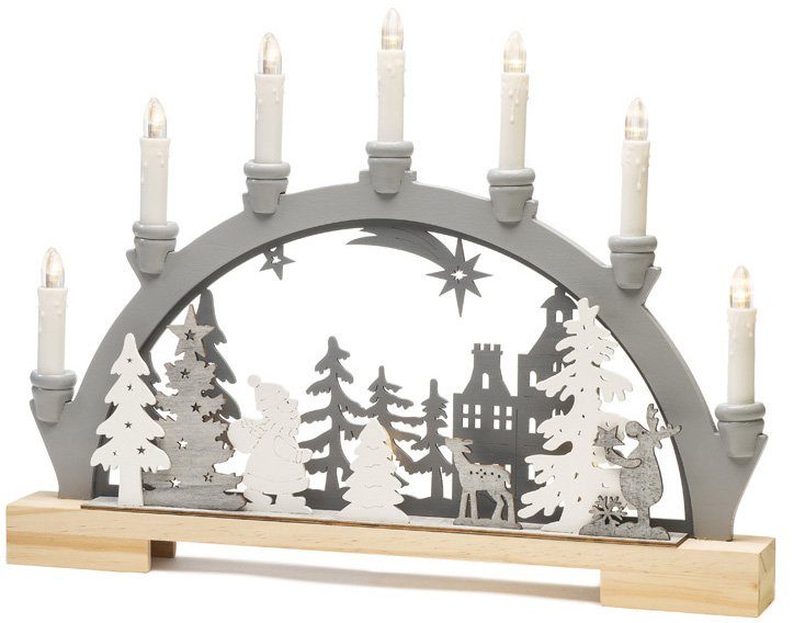 KONSTSMIDE mit Weihnachtsdeko, Tieren, weiße wählbare Schwibbogen Birnen, 7 warm 10 Dioden Holzsilhouette, Energiefunktion, im LED Wald klare Wanderer