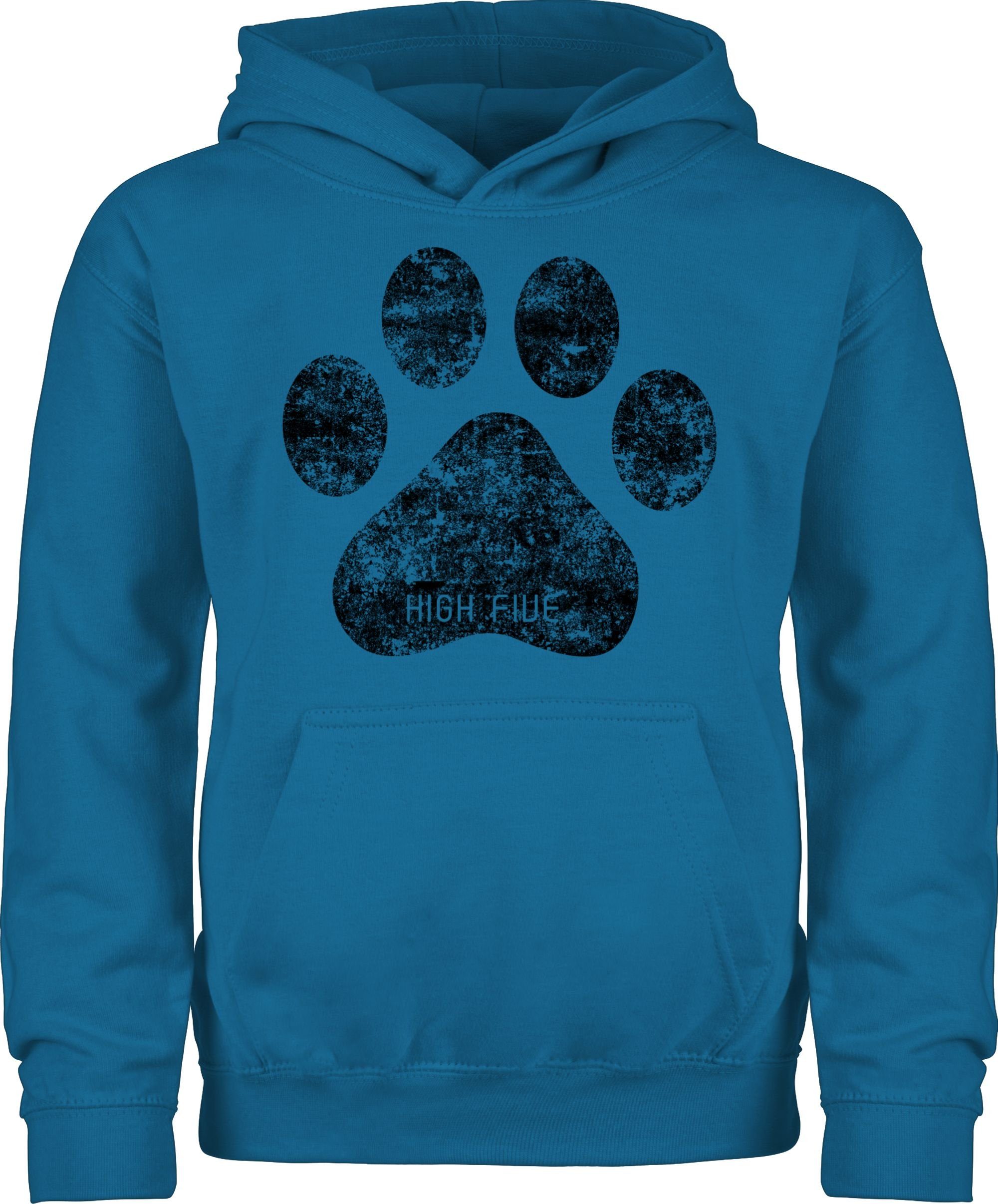 Shirtracer Himmelblau Five Hunde Print Pfote High Hoodie 1 Animal Tiermotiv