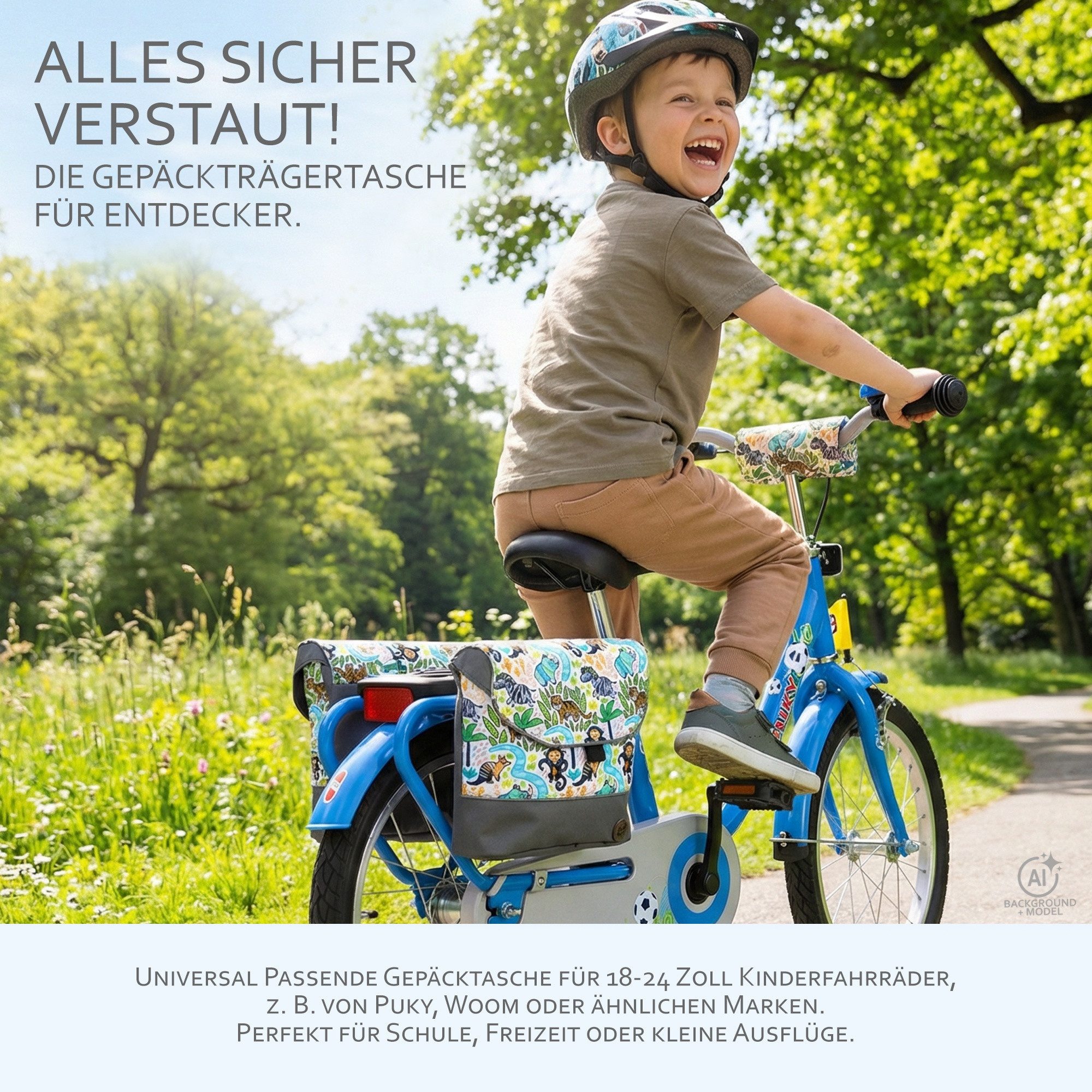 BambiniWelt by Rafael K. Gepäckträgertasche Gepäckträgertasche Fahrradtasche für Kinder z.B. für Puky Räder (M1), eingenähte Reflektorstreifen für mehr Sicherheit in der Dämmerung