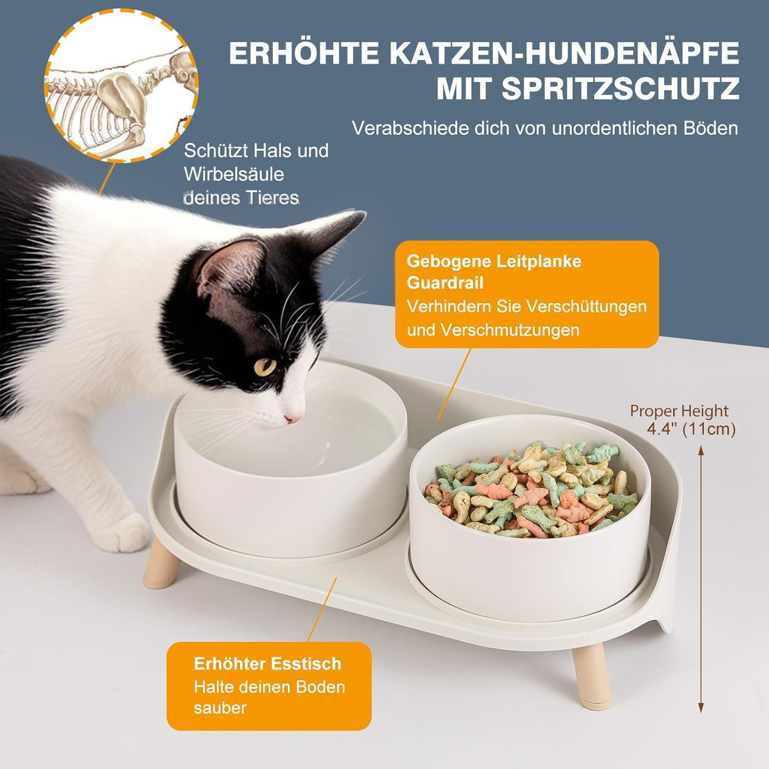 SURFOU Futternapf Hundenapf Katzennapf Fressnapf 300mlx2 Doppel Napf mit Ständer, Keramik Futter Wasser Napfset für Hunde und Katze bis Mittlere