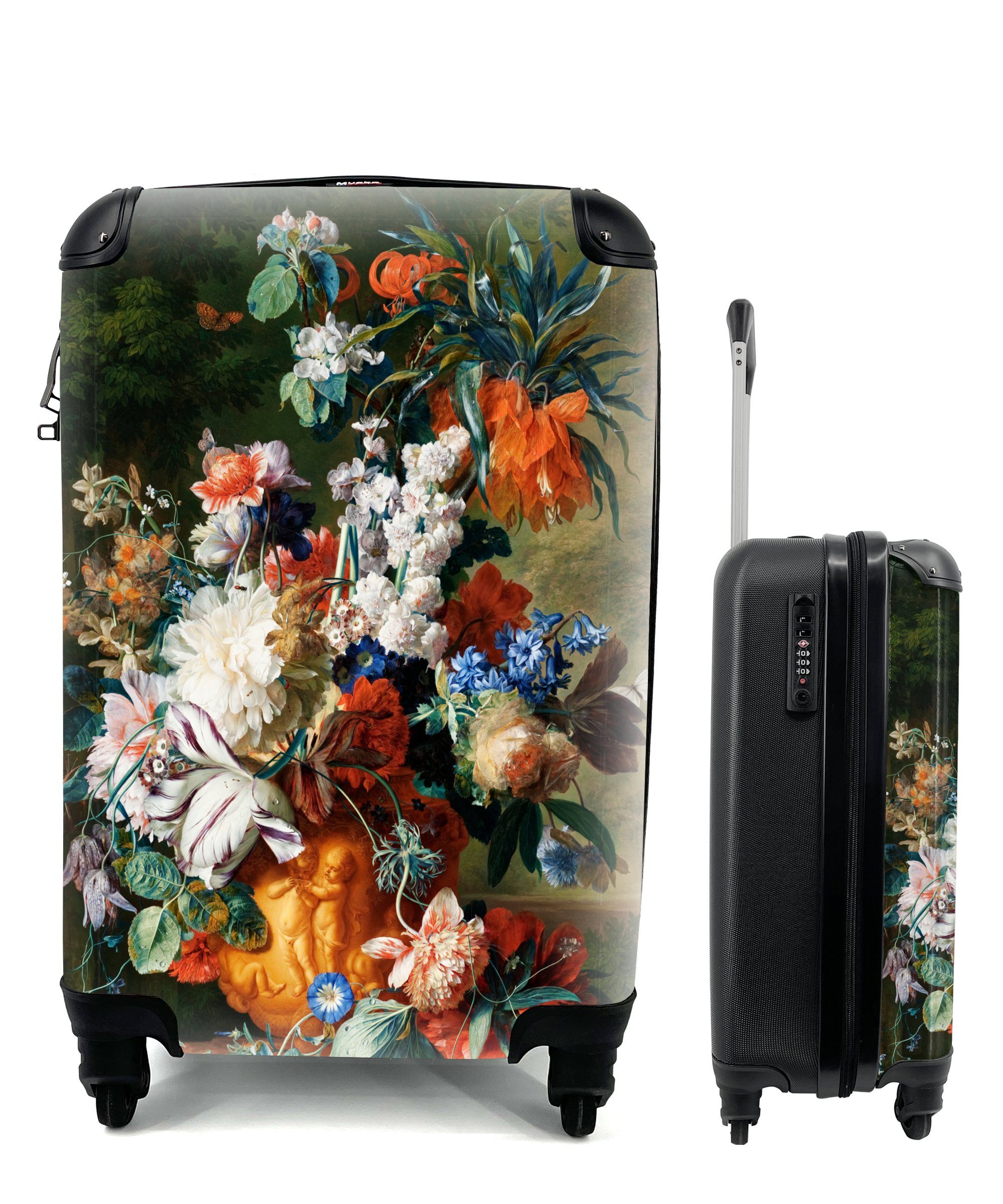 MuchoWow Handgepäckkoffer Trolley, - rollen, mit Reisekoffer Handgepäck - Reisetasche für Ferien, Stilleben, Ölfarbe 4 Rollen, Blumen