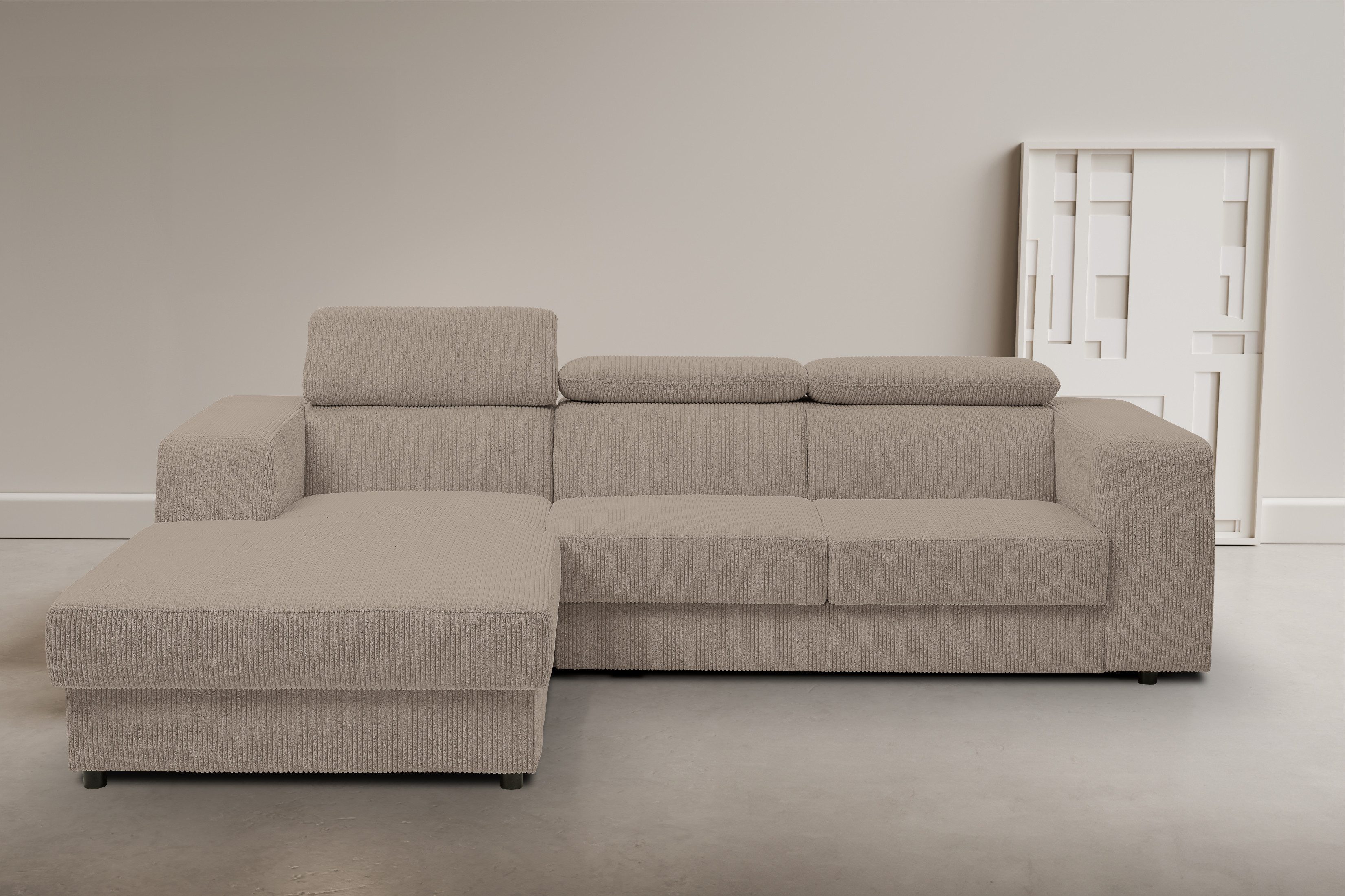 WERK2 Ecksofa Cherry 270 x 192 cm modern & bequem, Kopfteilverstellung, Bettfunktion, Cord, L-Form, XXL, Schlaffunktion, Bettkasten