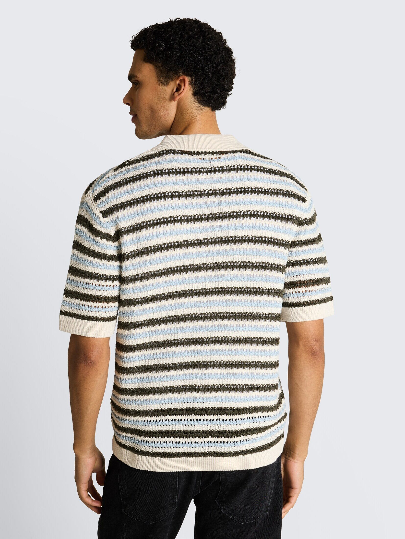 TOM TAILOR Kurzarmhemd Pullover & Strickjacken Strick-Poloshirt mit Streifenmuster