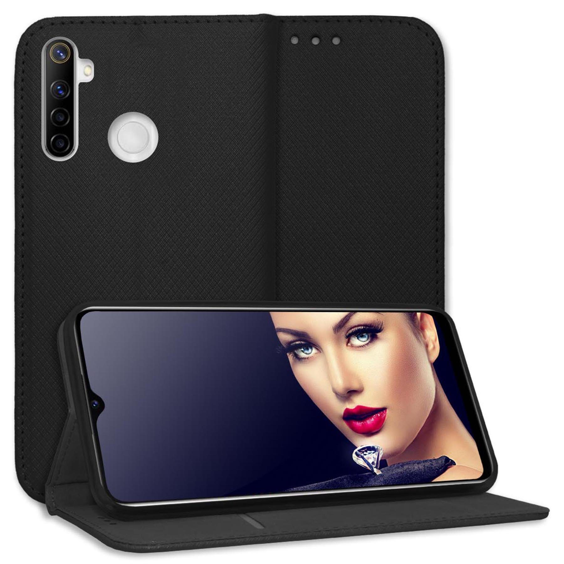 mtb more energy Smartphone-Hülle Smart Magnet für Realme 6i, Schwarz, Bookstyle Klapphülle Cover Wallet Case aus Kunstleder