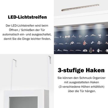 KOMFOTTEU Schmuckschrank Schmuckregal mit LED-Beleuchtung, mit Spiegel