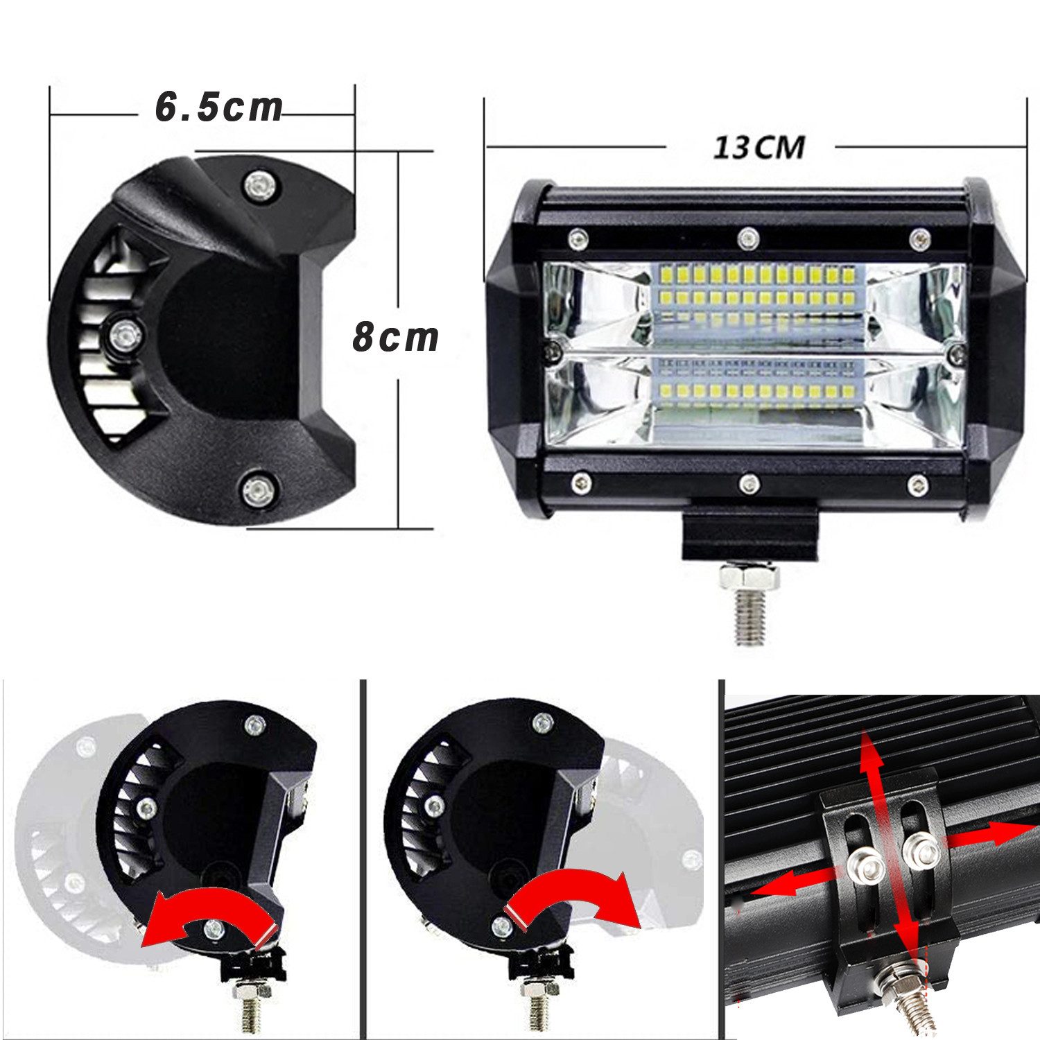 FIVMEN LED Scheinwerfer 72W LED Zusatzscheinwerfer Offroad Scheinwerfer, LED fest integriert, Tageslichtweiß