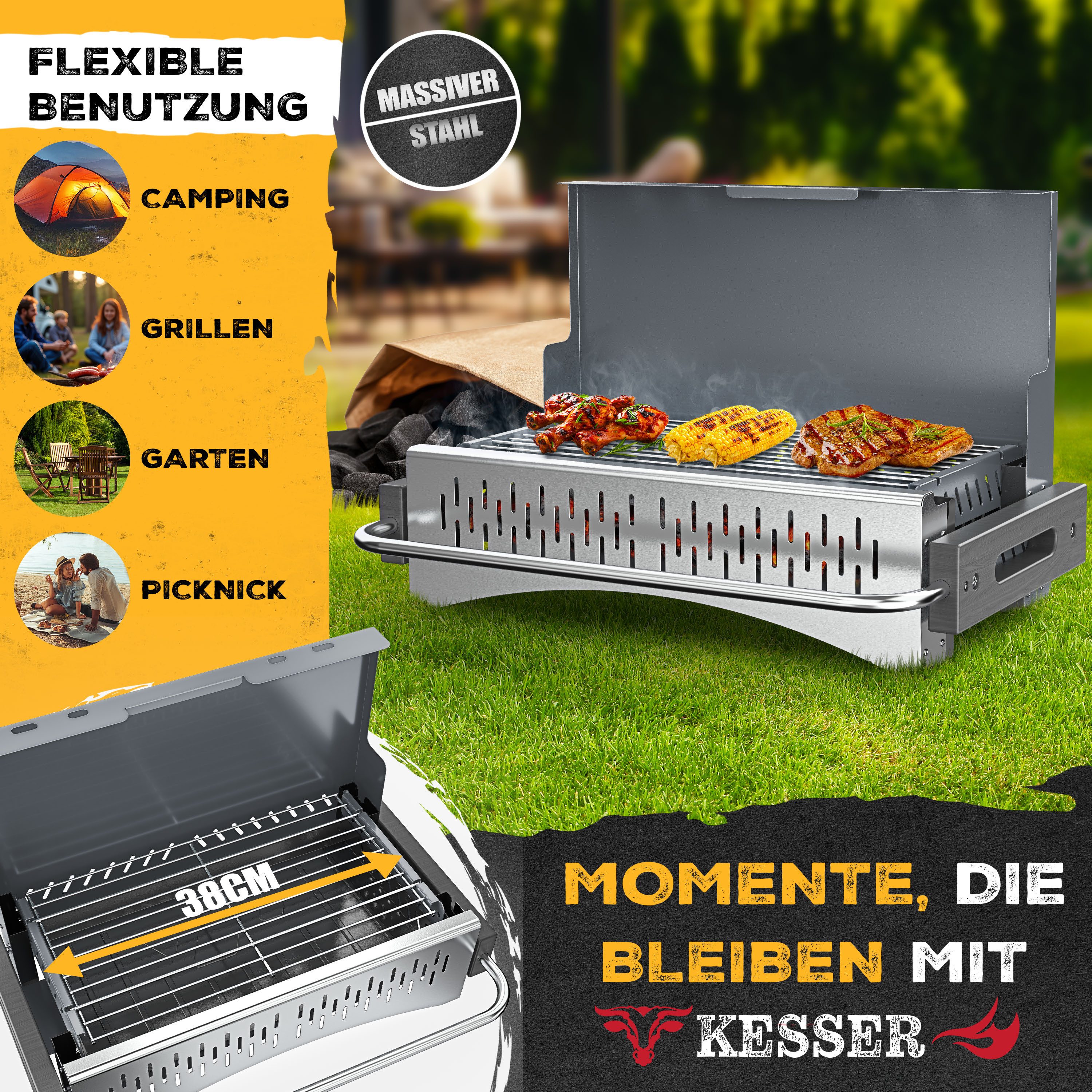 KESSER Holzkohlegrill tragbarer Campinggrill aus pulverbeschichtetem Stahl, Tischgrill Outdoor BBQ ideal für Camping, Picknick & Angeln